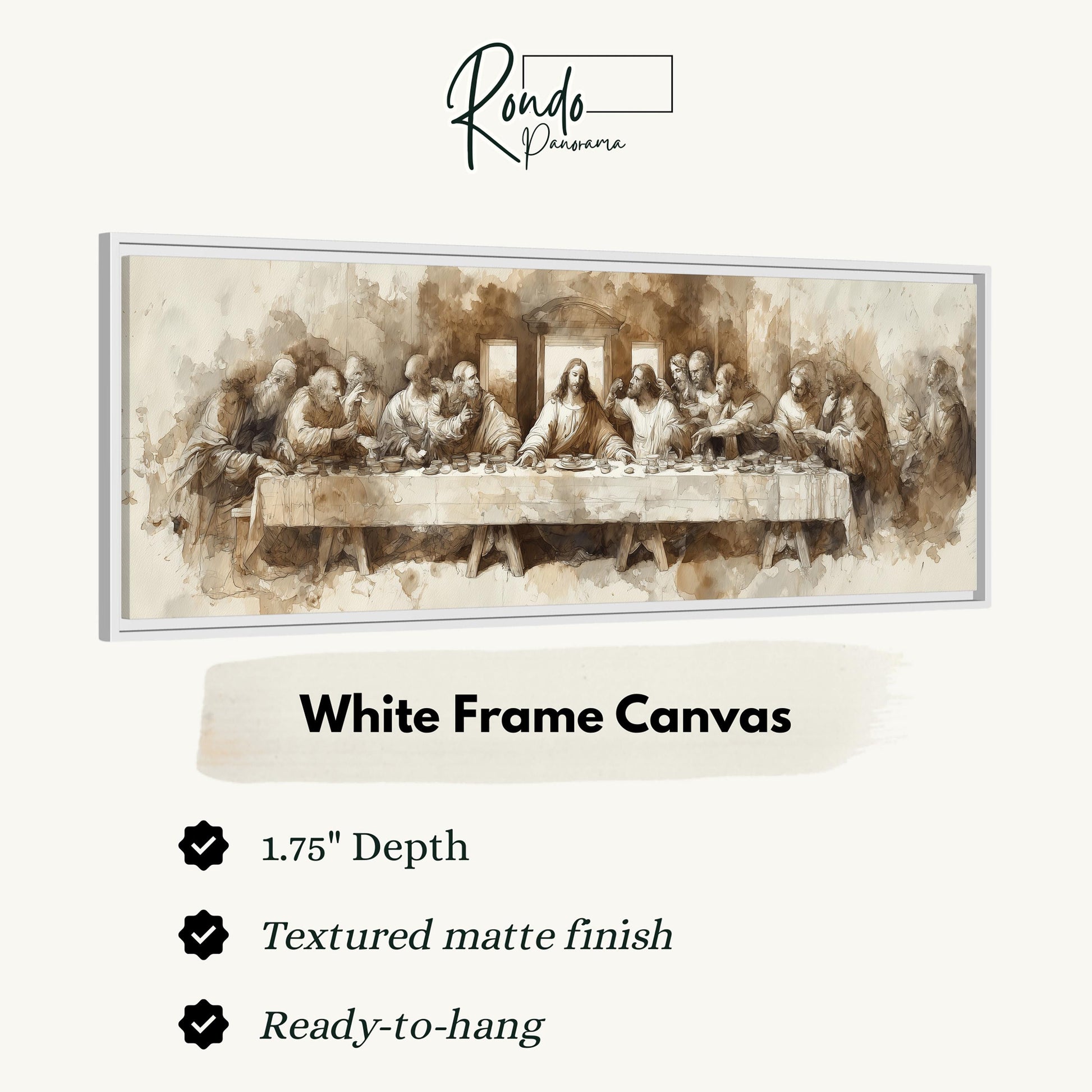 The image is a white frame canvas depicting the Last Supper, a famous painting by Leonardo da Vinci.