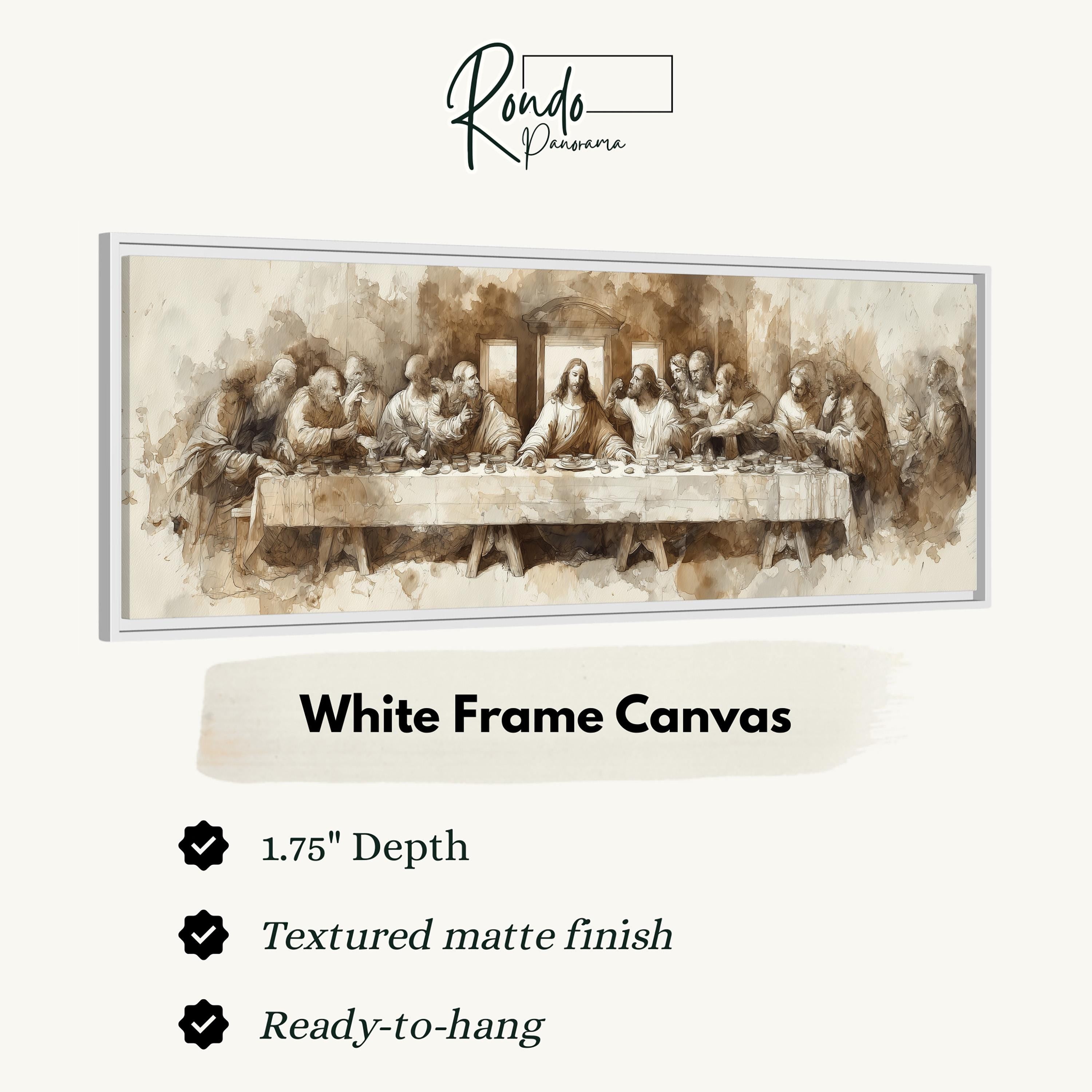The image is a white frame canvas depicting the Last Supper, a famous painting by Leonardo da Vinci.