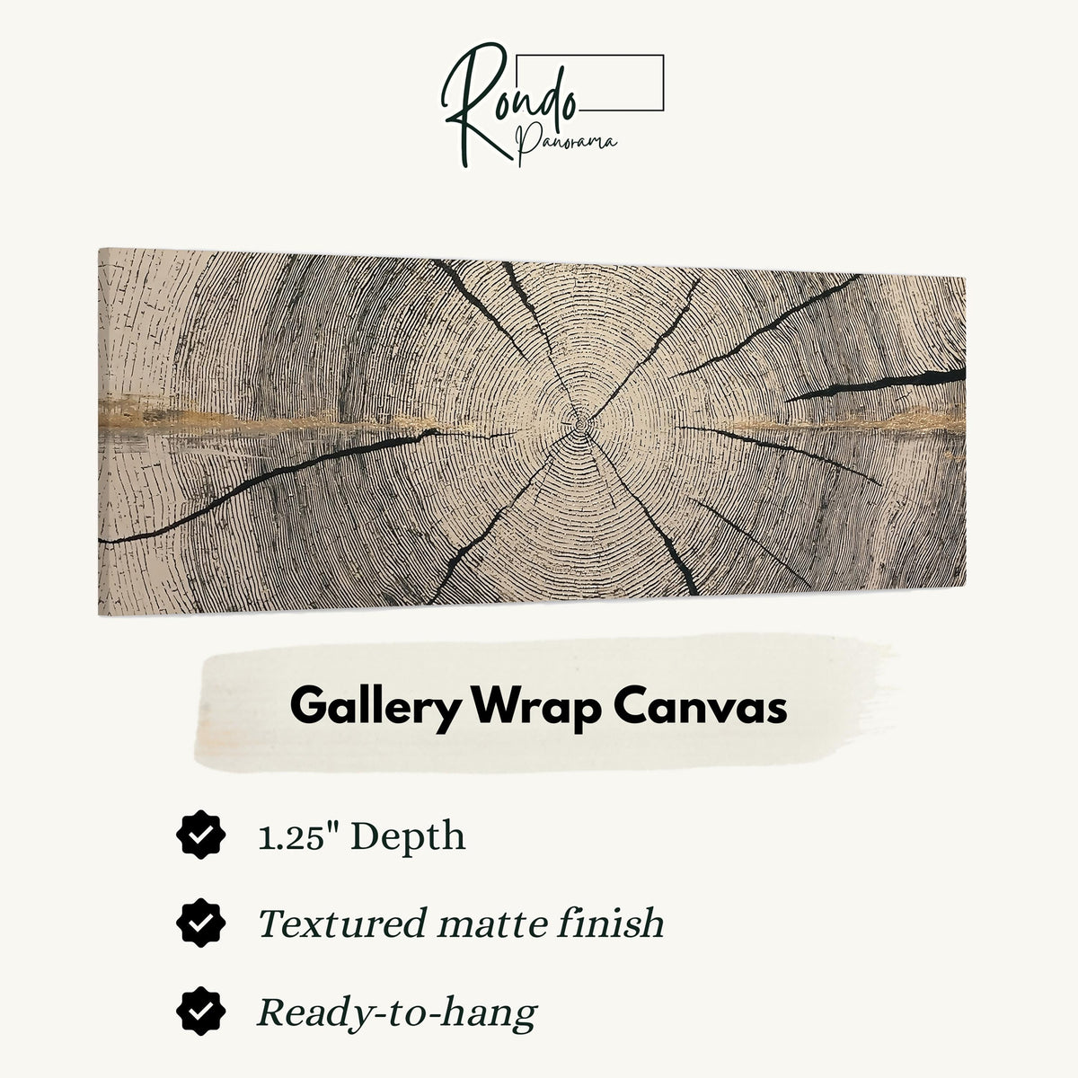 Pale gold wood ring gallery wrap canvas with the image wrapped around the edges