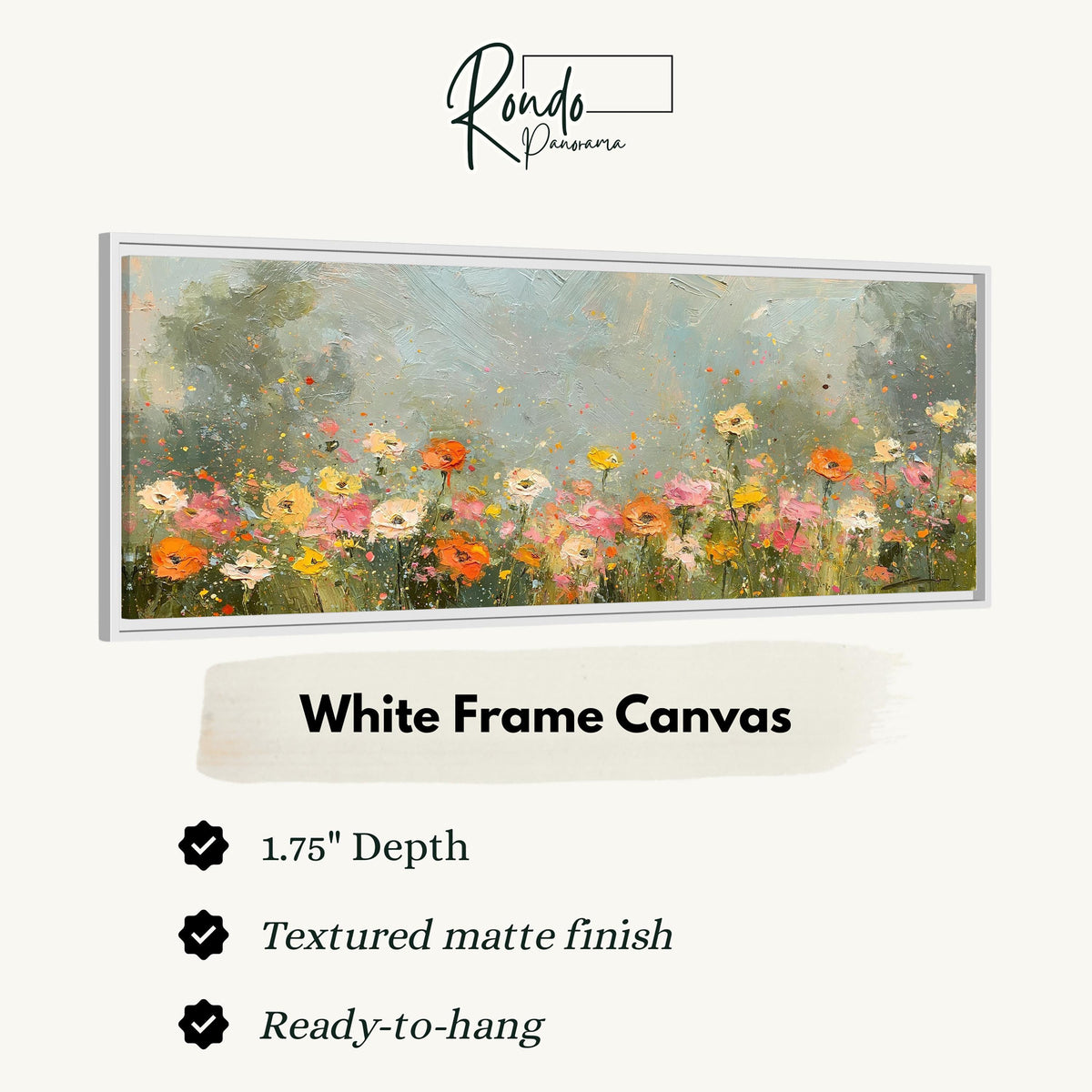 Impressionist wildflower meadow canvas print in a white floating frame