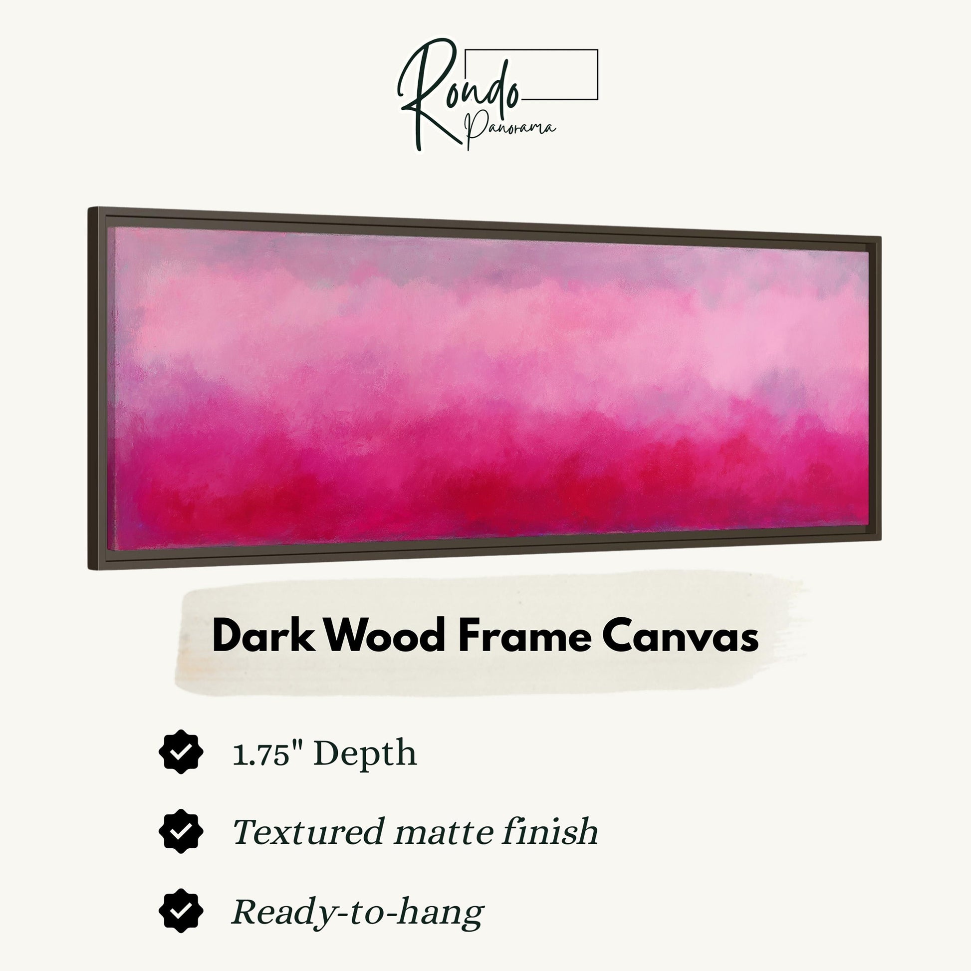 a dark wood frame canvas with a pink gradient background.