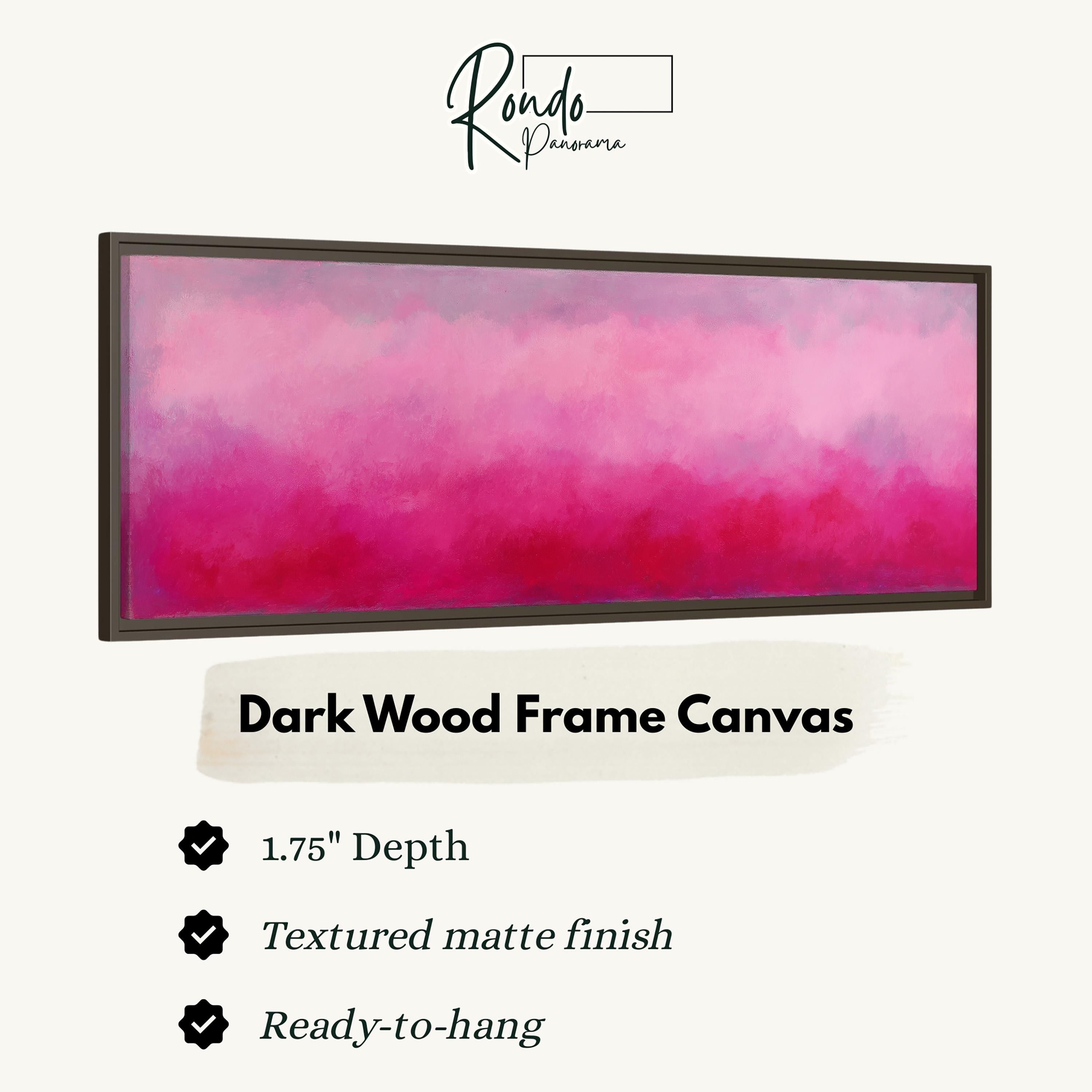 a dark wood frame canvas with a pink gradient background.