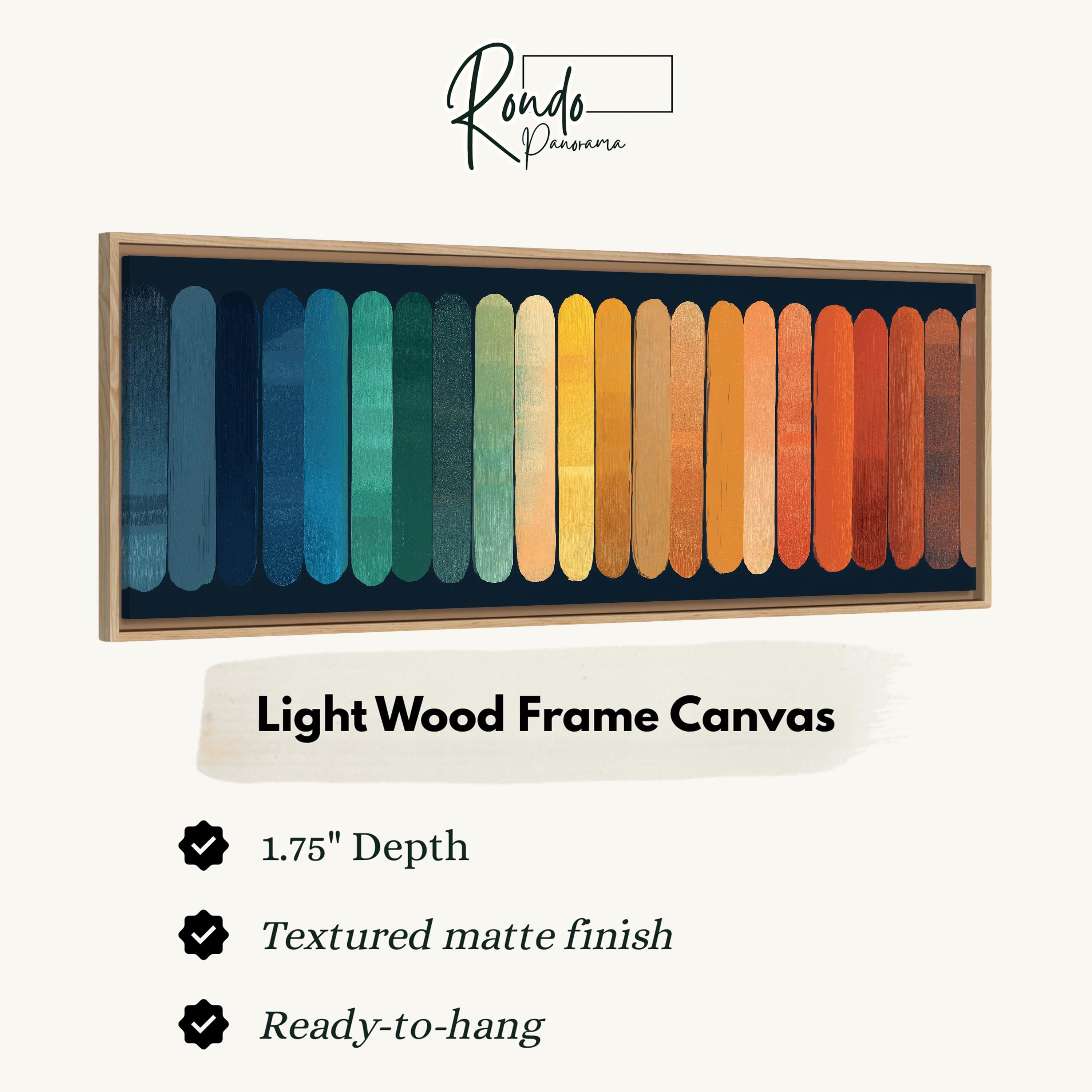 a light wood frame canvas with a variety of colors arranged in a row, creating a visually appealing and vibrant display.