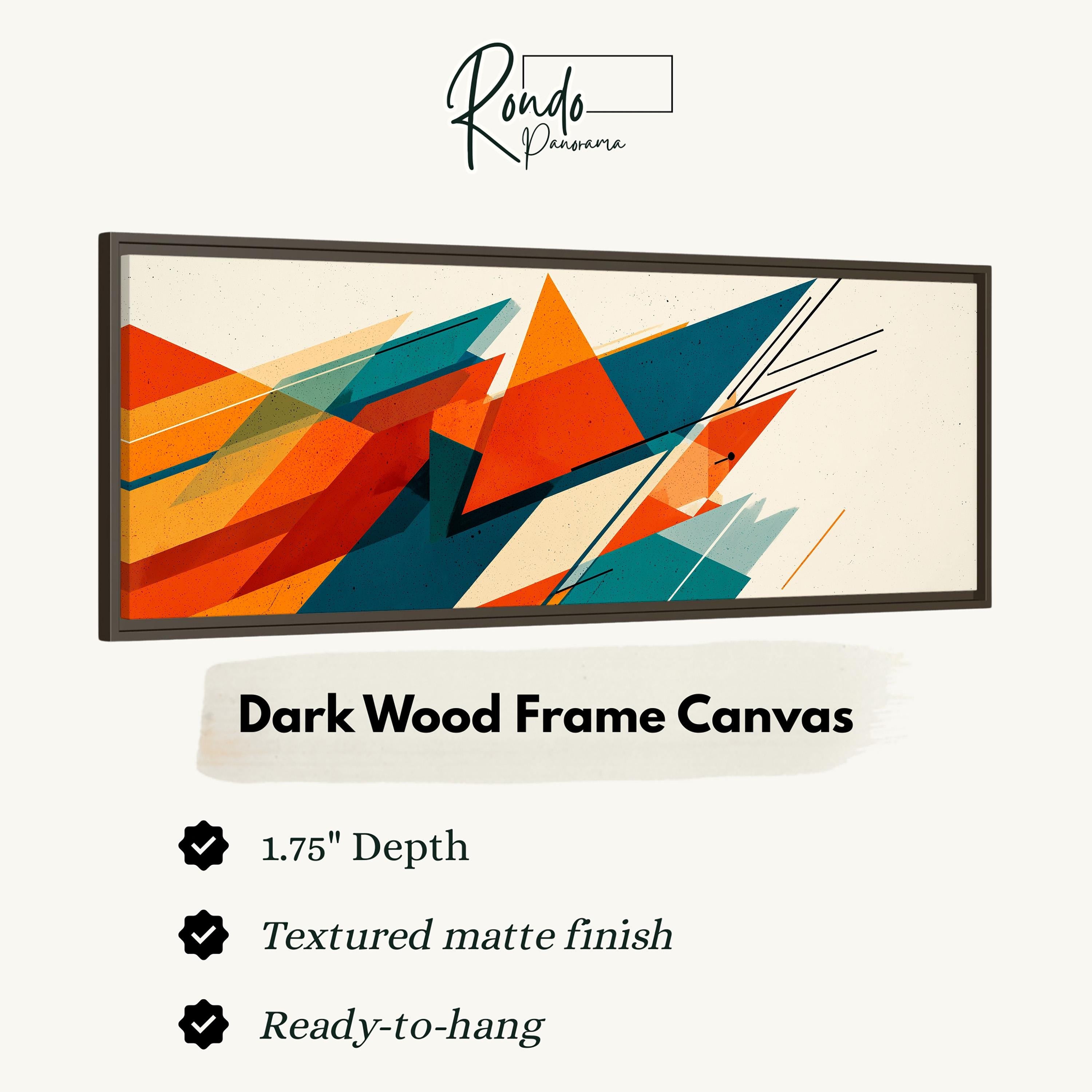 The image is a dark wood frame canvas with a textured matte finish, measuring 1.75" in depth. It is ready to hang and has a textured matte finish.