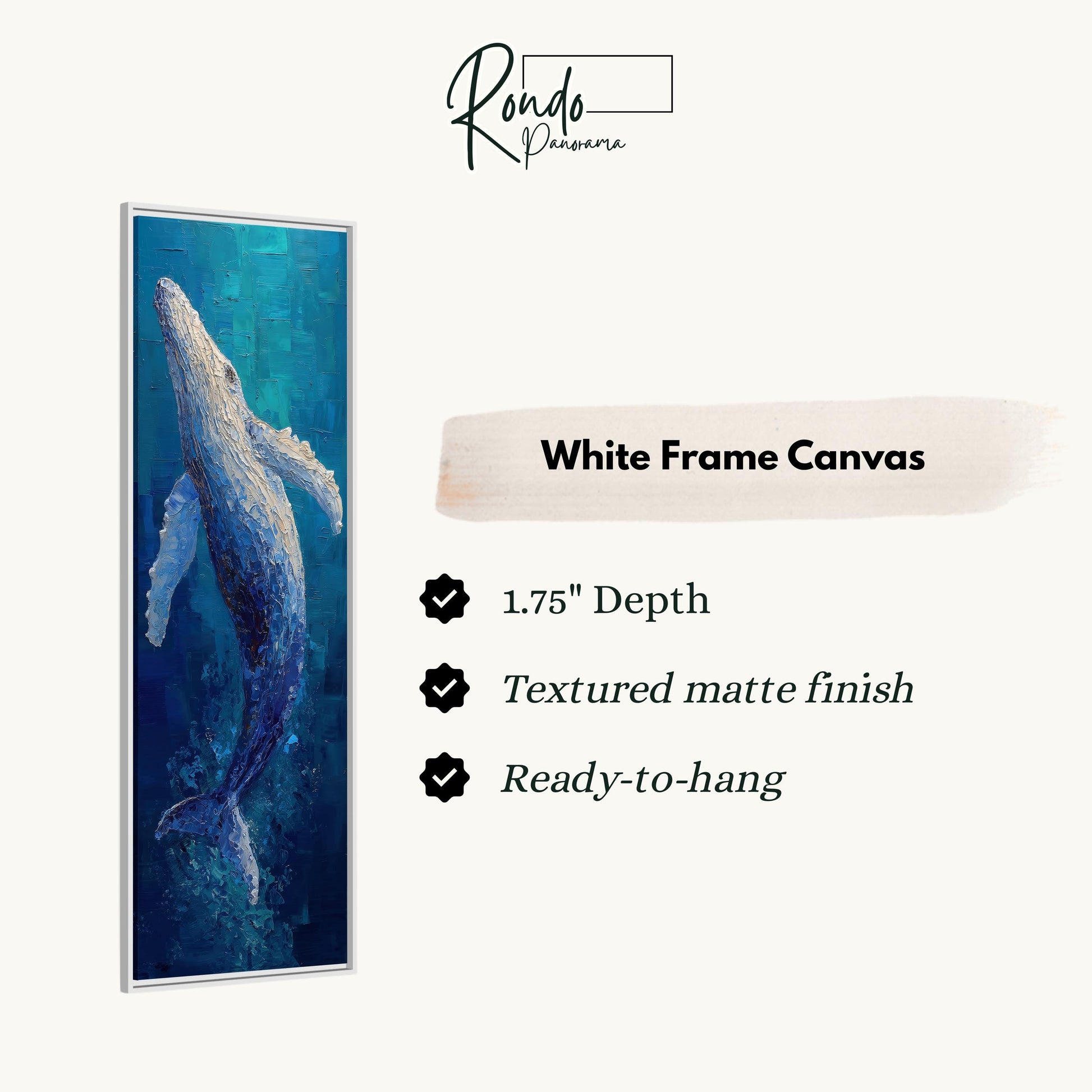 a painting of a whale in a white frame.