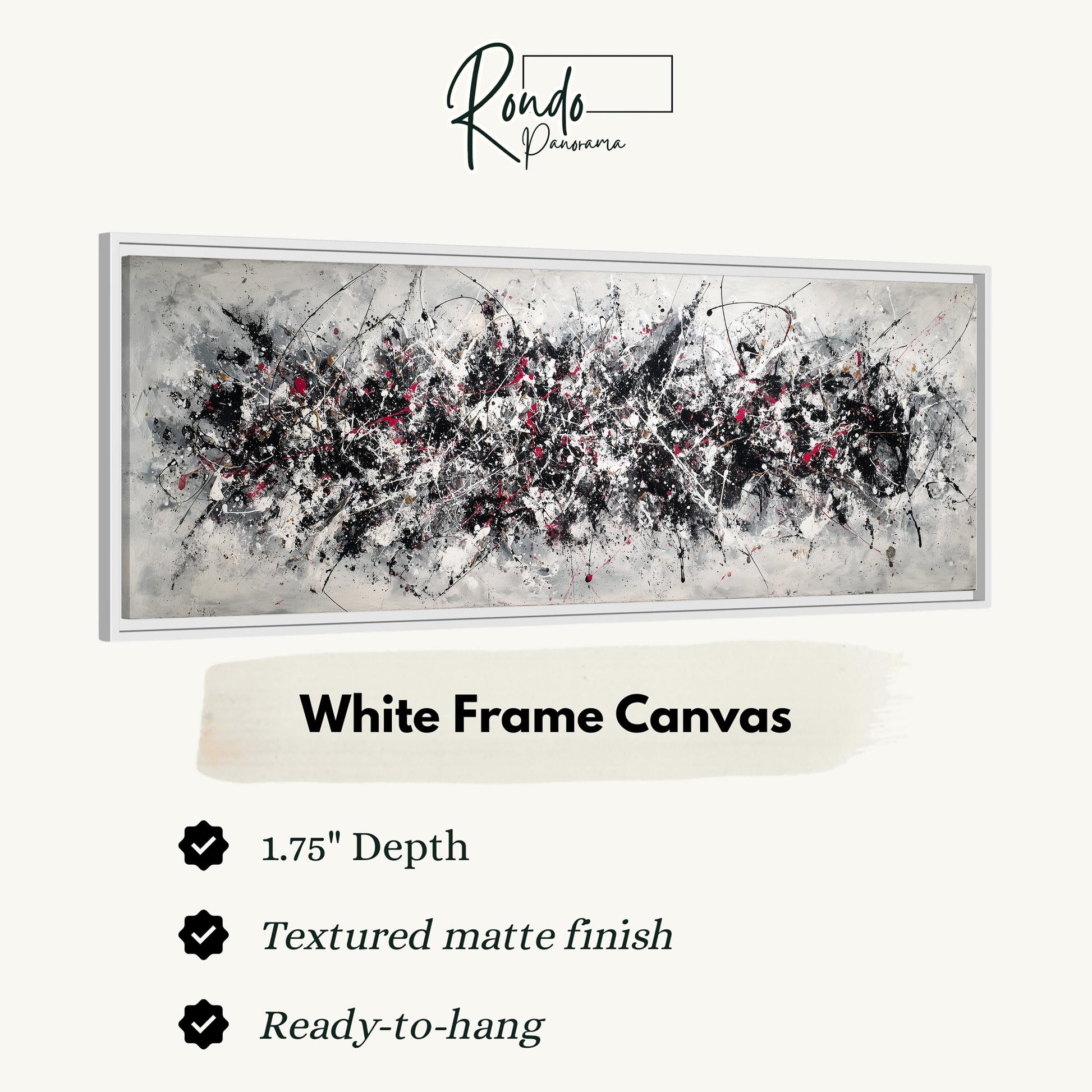 The image is a white frame canvas with a black and white abstract painting on it.