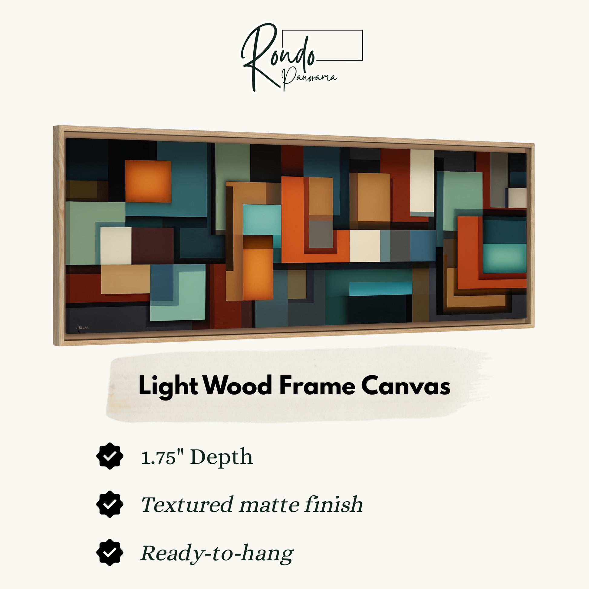 The image is a light wood frame canvas with a textured matte finish, measuring 1.75" in depth. It is ready to hang and has a textured matte finish.