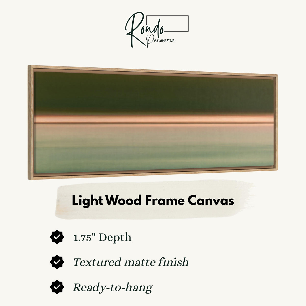 Minimalist dusk horizon gradient canvas print in a light wood floating frame