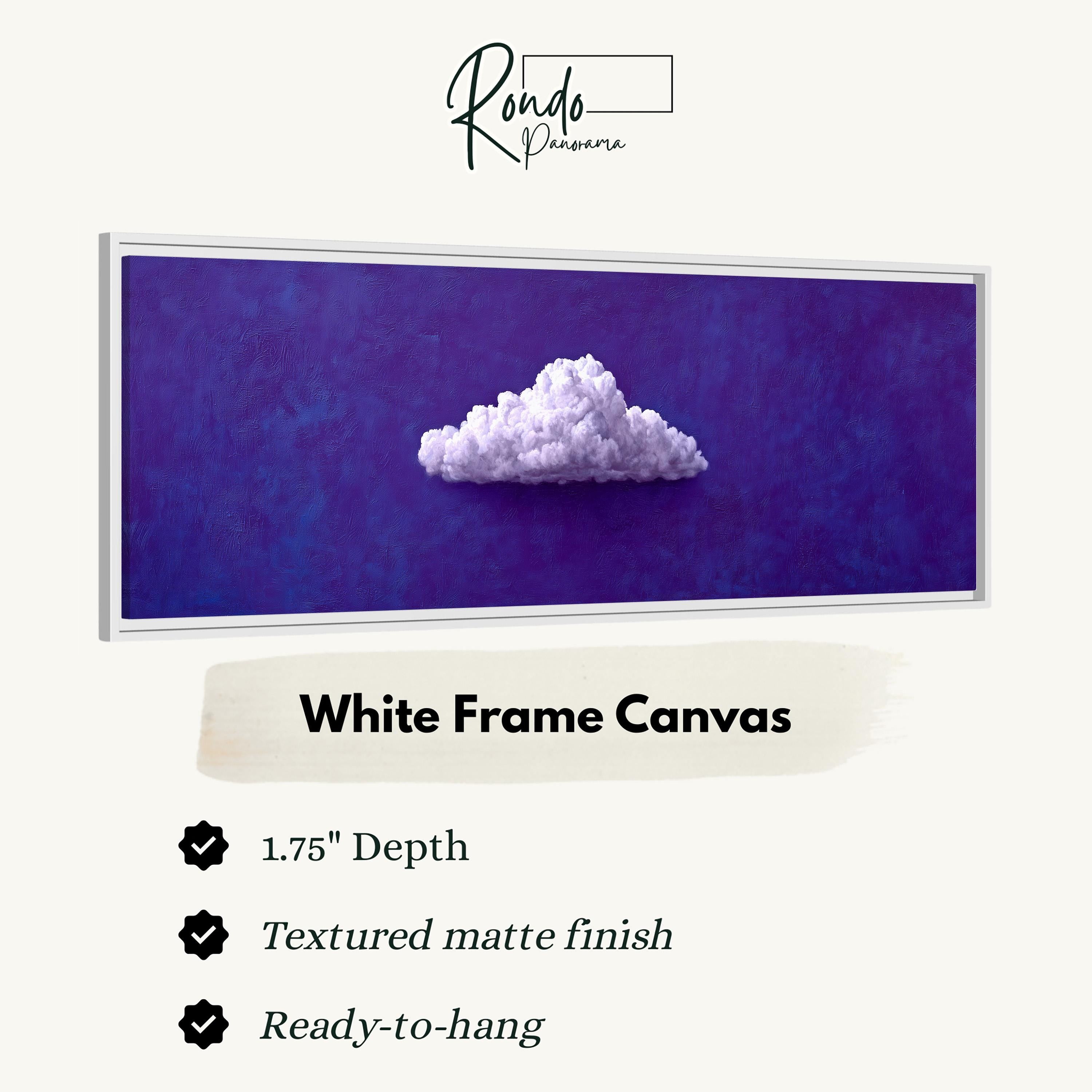 The image is a white frame canvas with a single white cloud on a blue background.