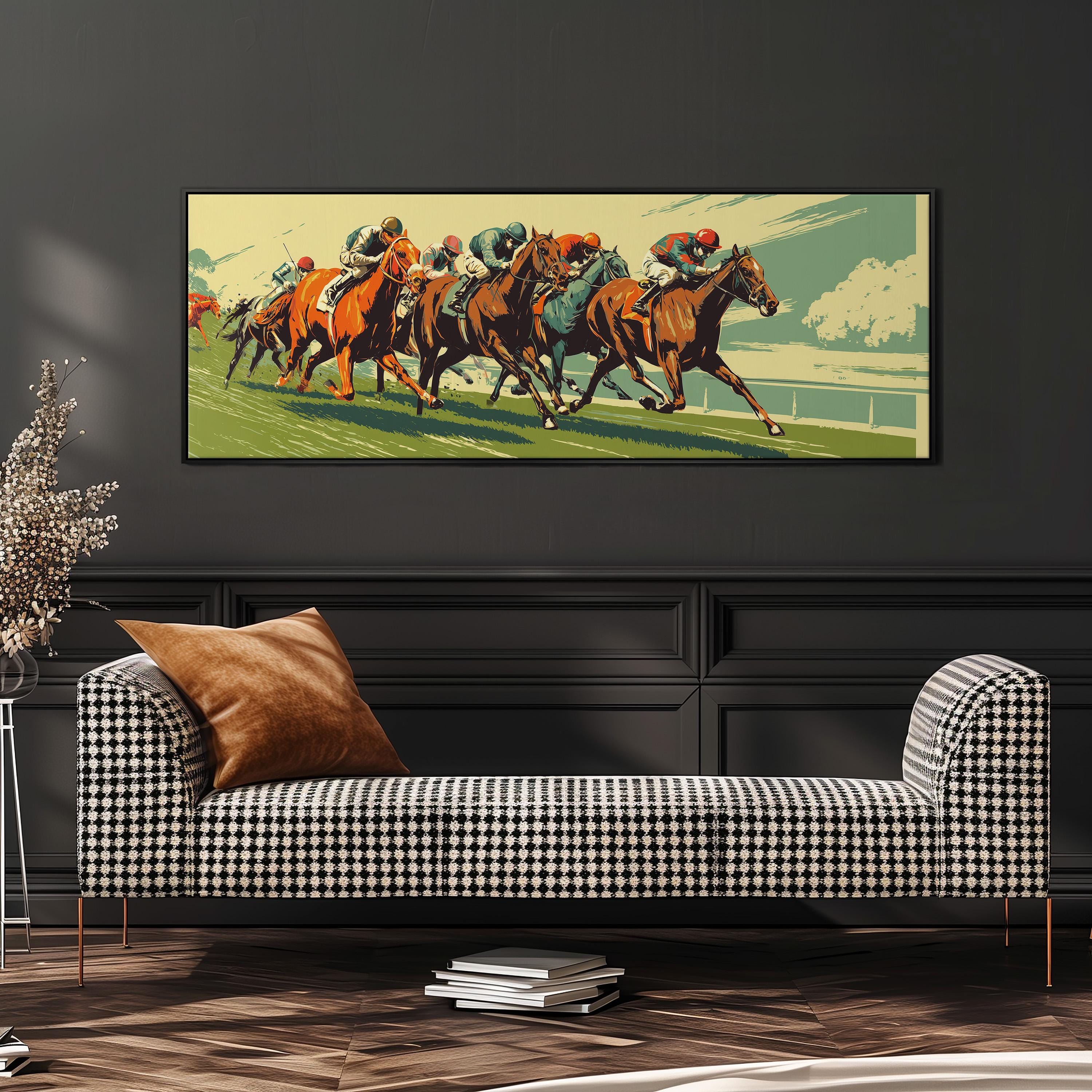 a group of people riding horses, with the horses and riders in various positions, suggesting a dynamic and energetic scene.