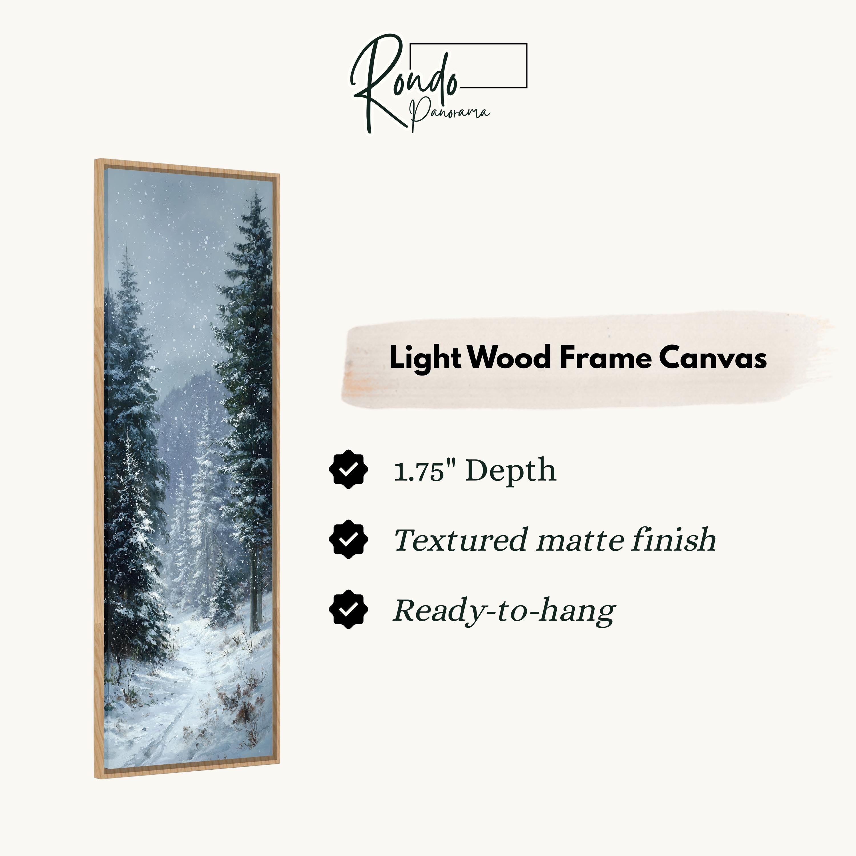 The image is a rectangular frame with a painting of a snowy forest scene inside it.