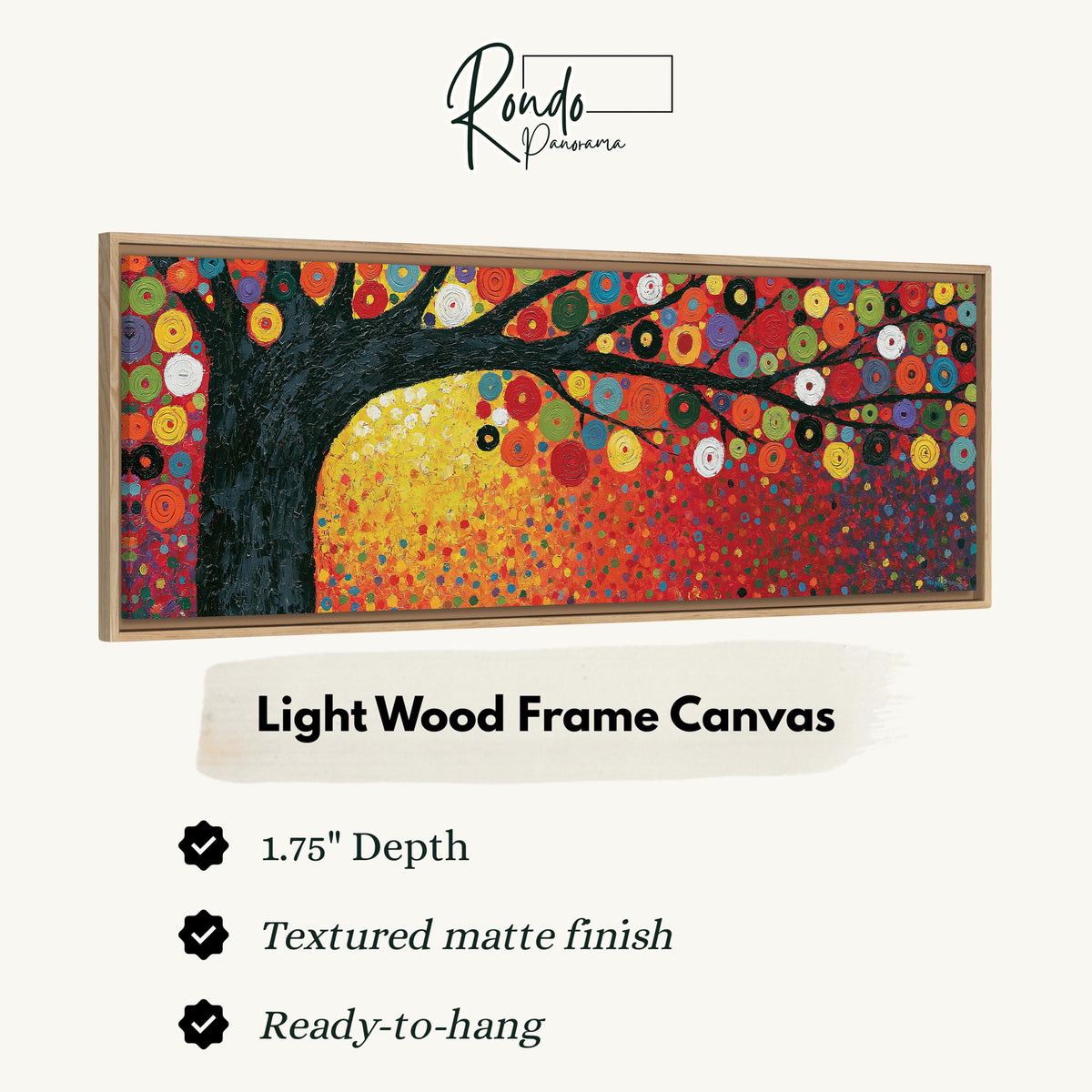 Amber tree of life in a Klimt style canvas print in a light wood floating frame