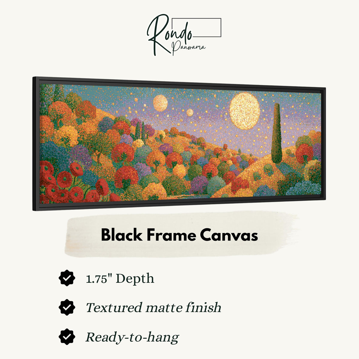 Autumn hillside under glowing moons canvas print in a black floating frame