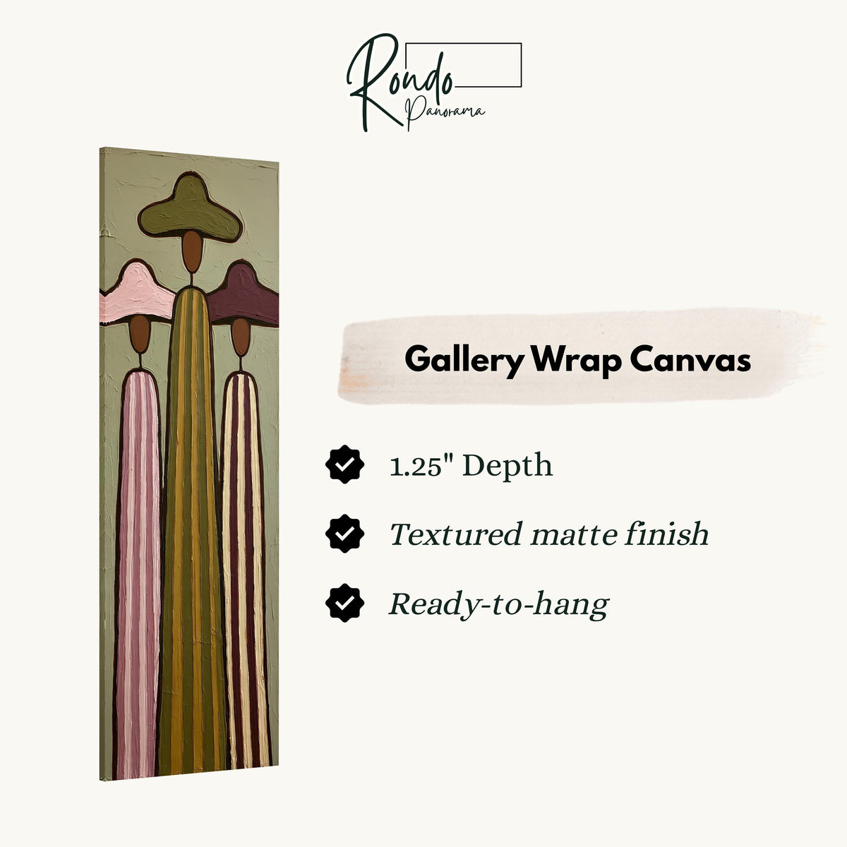 Three tall striped figures in wide hats gallery wrap canvas with the image wrapped around the edges
