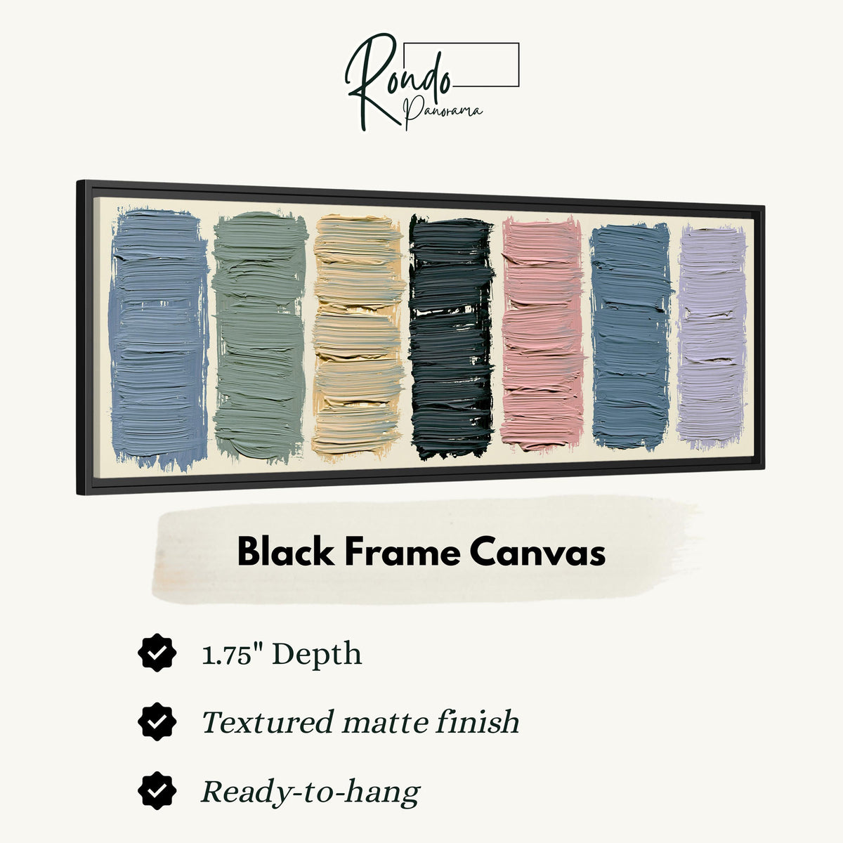 Pastel brushstroke color swatches canvas print in a black floating frame