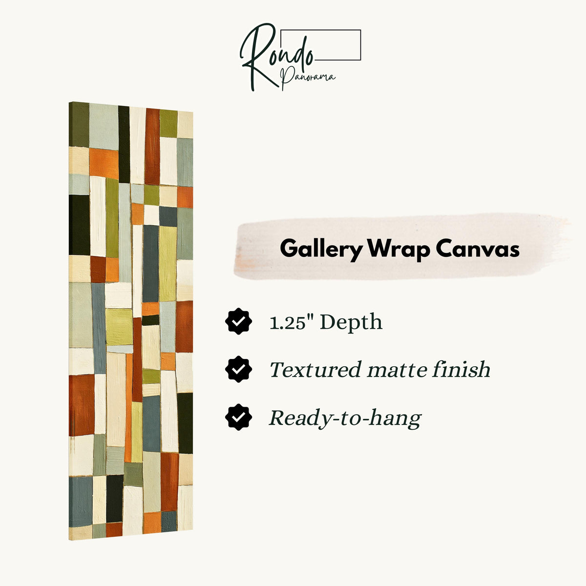 Muted sage, terracotta and cream block grid gallery wrap canvas with the image wrapped around the edges