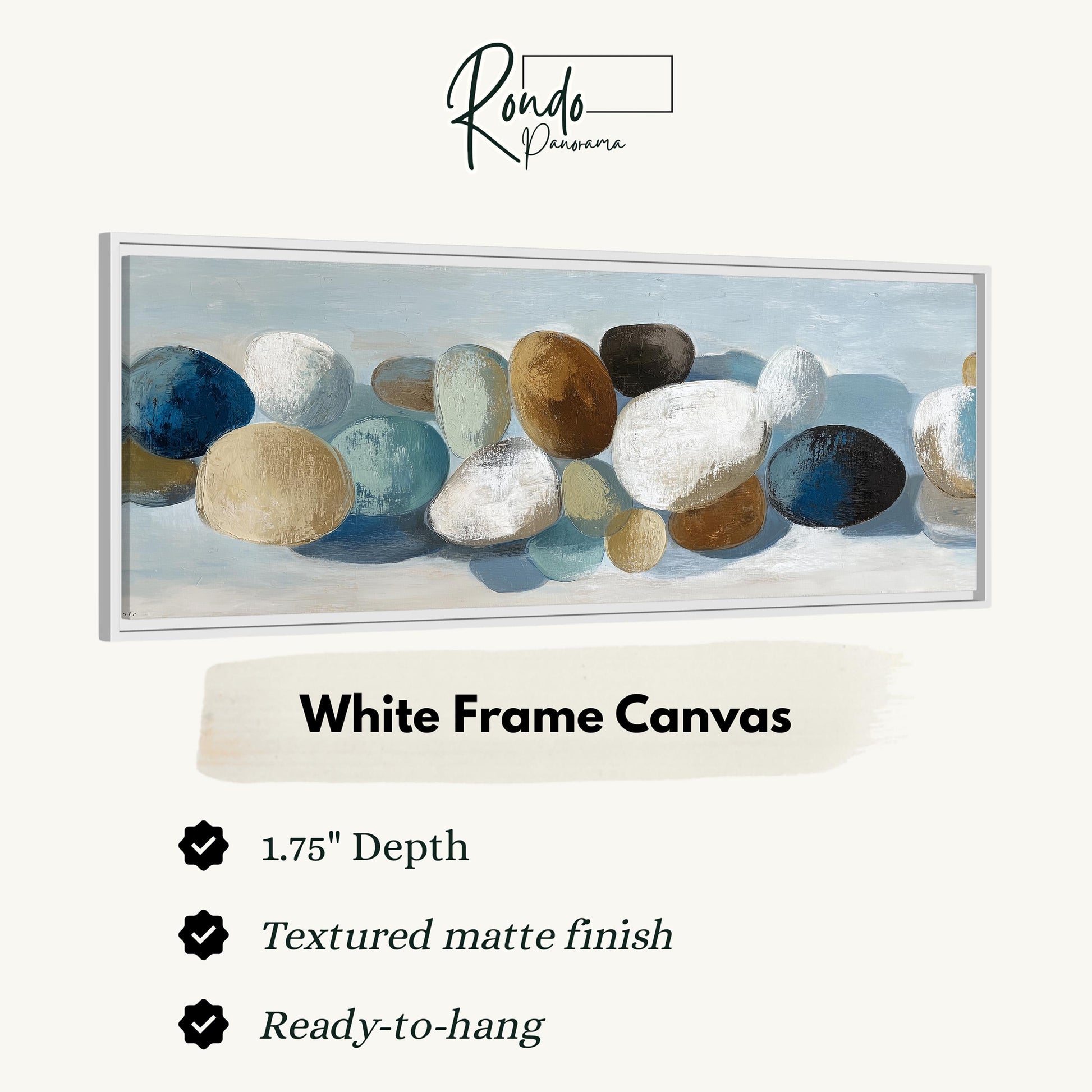 The image is a white frame canvas featuring a painting of various colored rocks or stones.