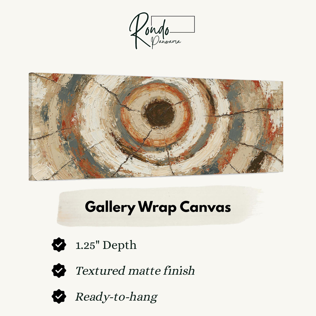 Rust and navy textured tree ring gallery wrap canvas with the image wrapped around the edges