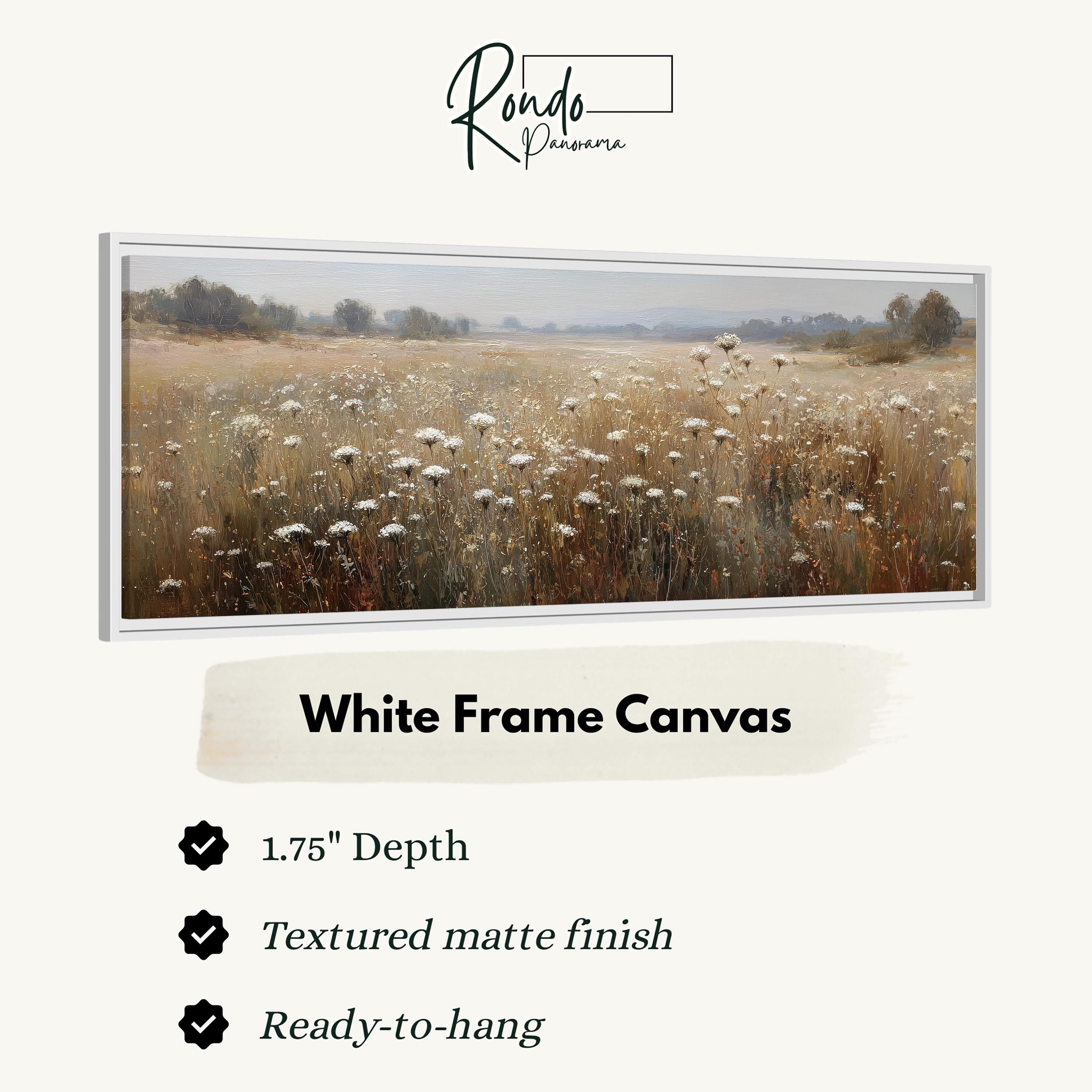 The image is a white frame canvas depicting a field of flowers.