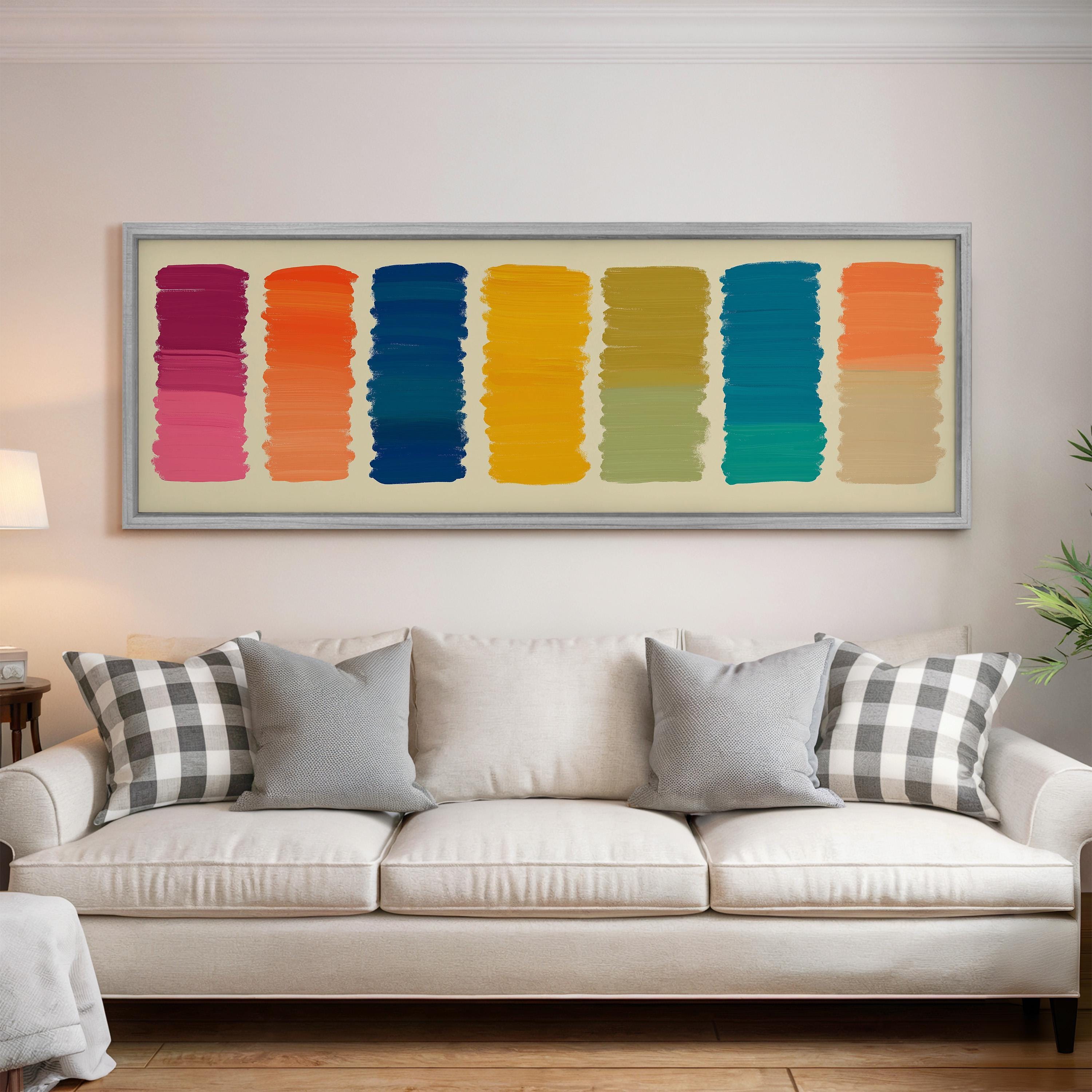 Abstract Color Block Painting - Long Horizontal Panoramic Framed Canvas