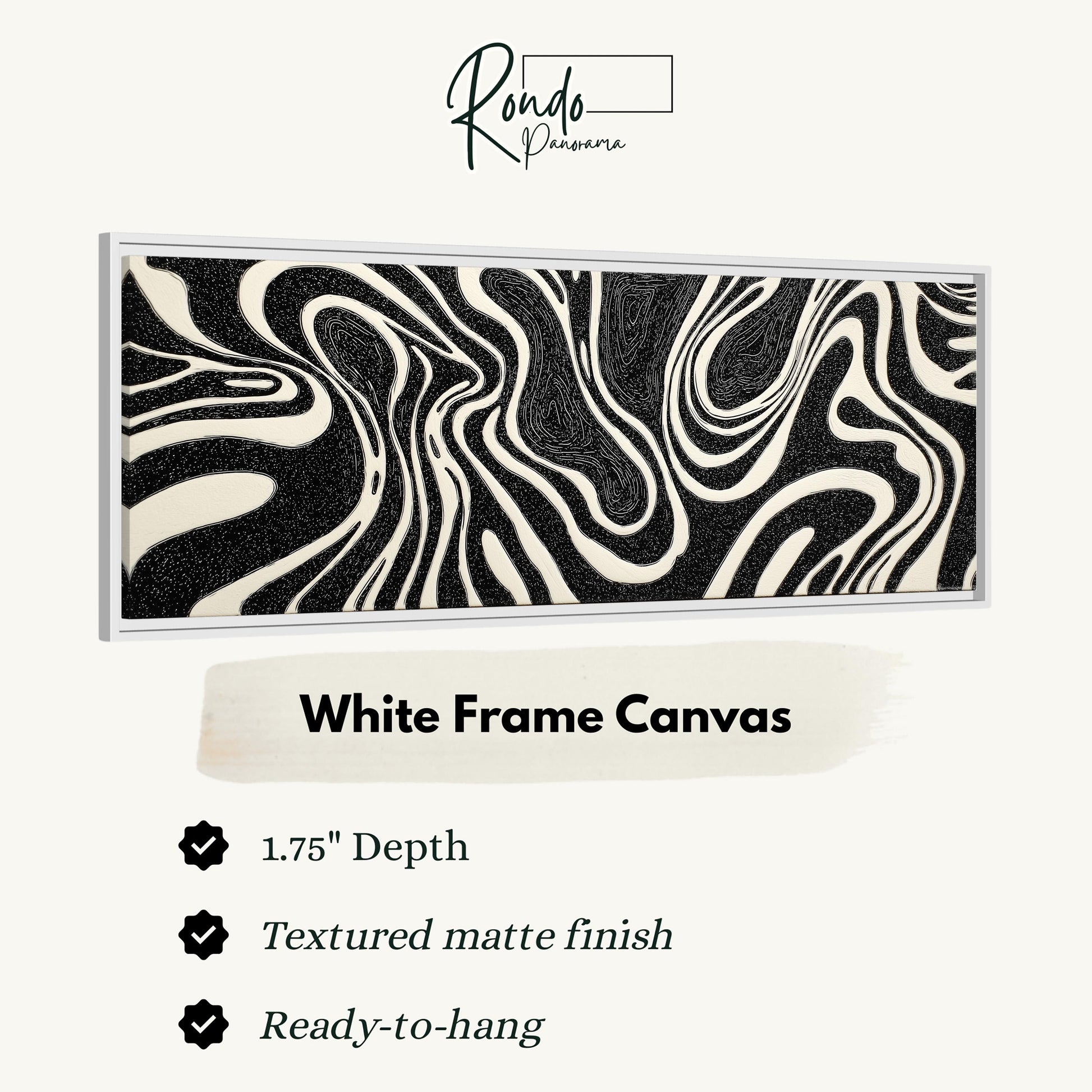 a white frame canvas with a black and white zebra-like pattern.