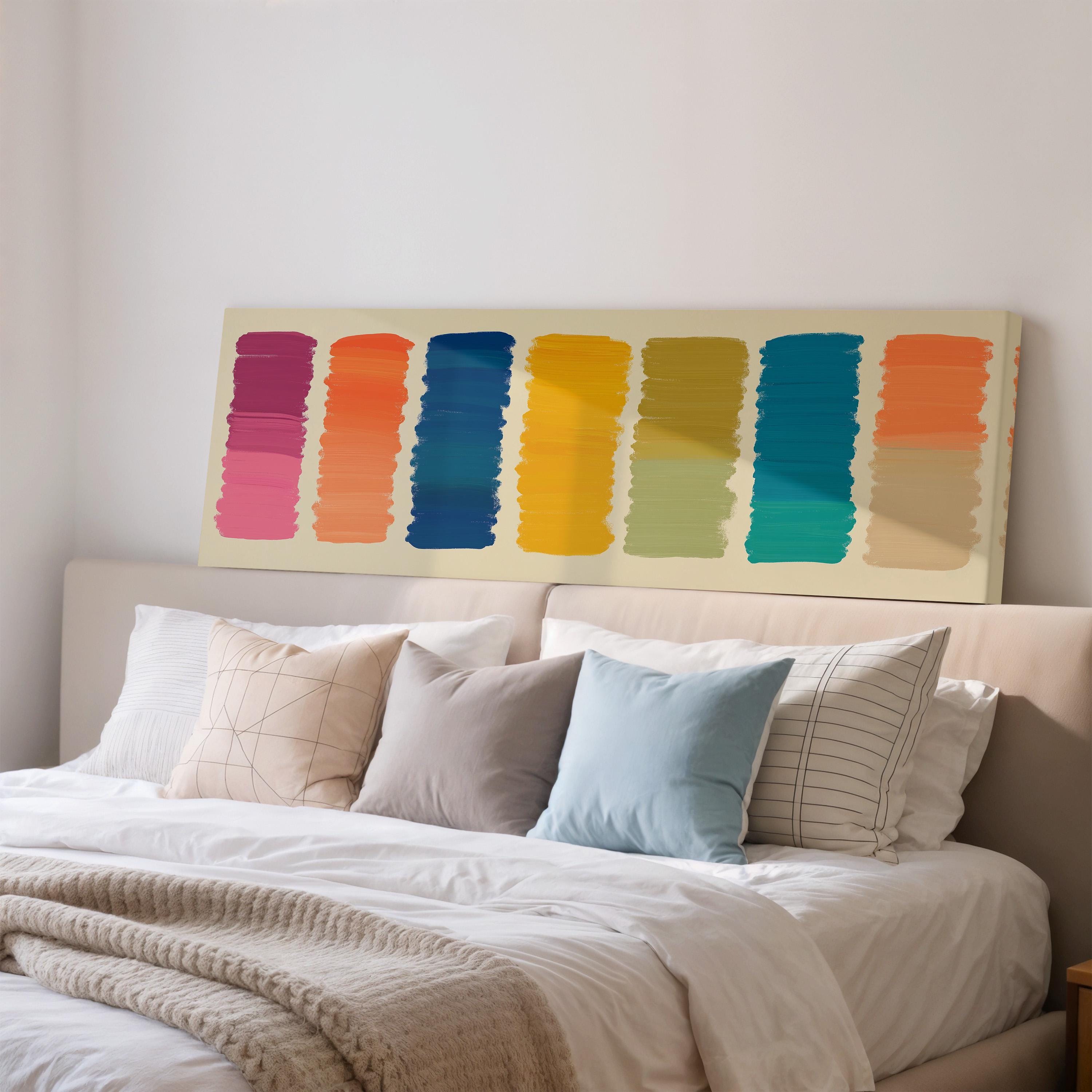Abstract Color Block Painting - Long Horizontal Panoramic Framed Canvas