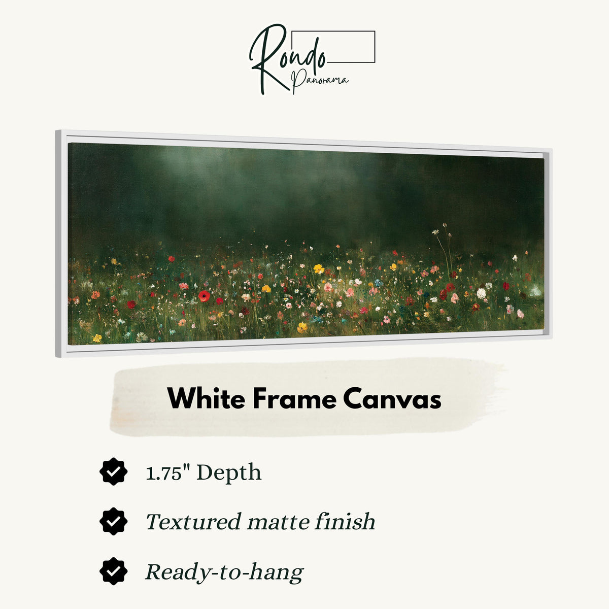 Wildflower meadow at the edge of a dark forest canvas print in a white floating frame