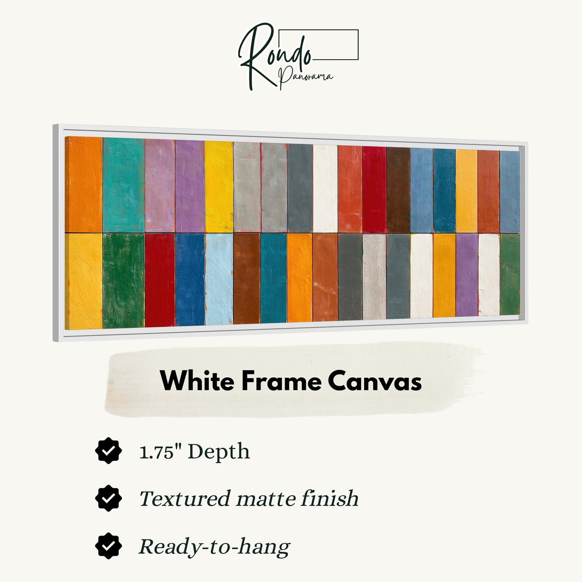 Bright color block rows canvas print in a white floating frame