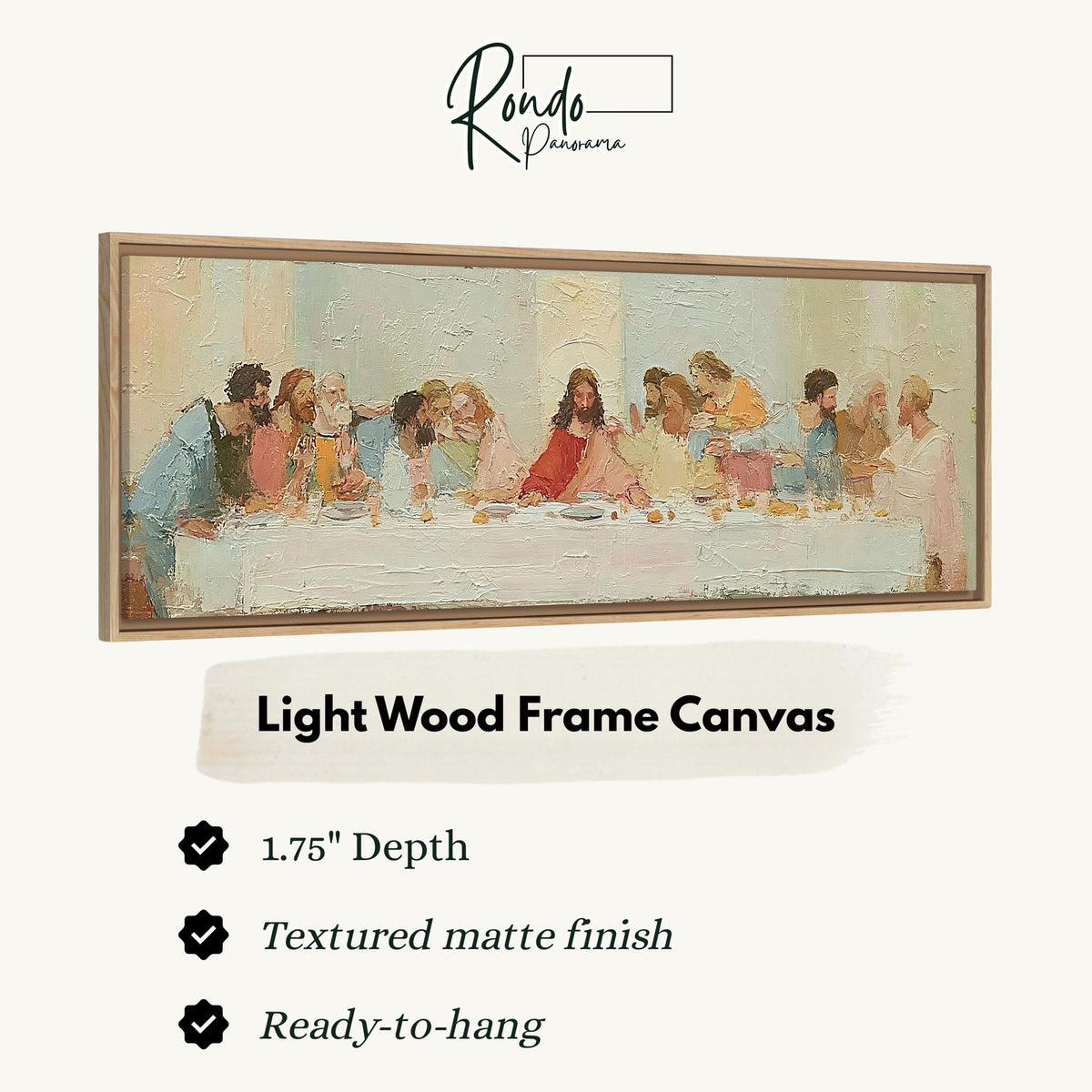 The Last Supper in a classic style canvas print in a light wood floating frame