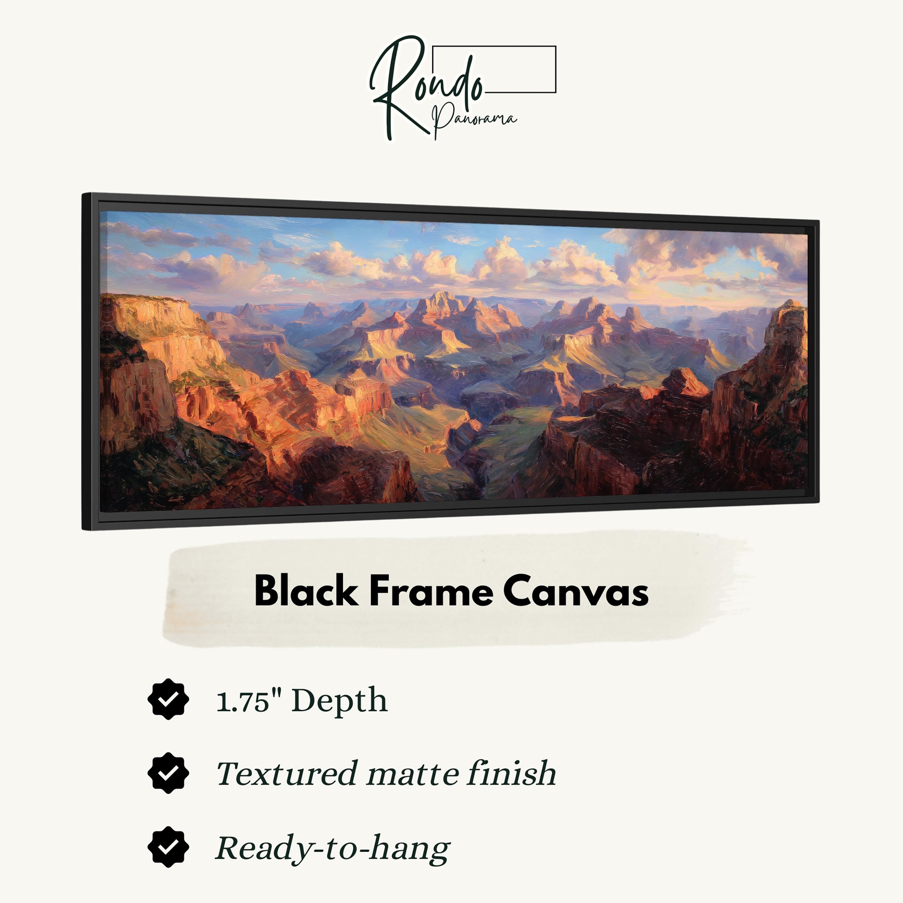 The image is a black frame canvas depicting a scenic landscape with mountains and a valley.