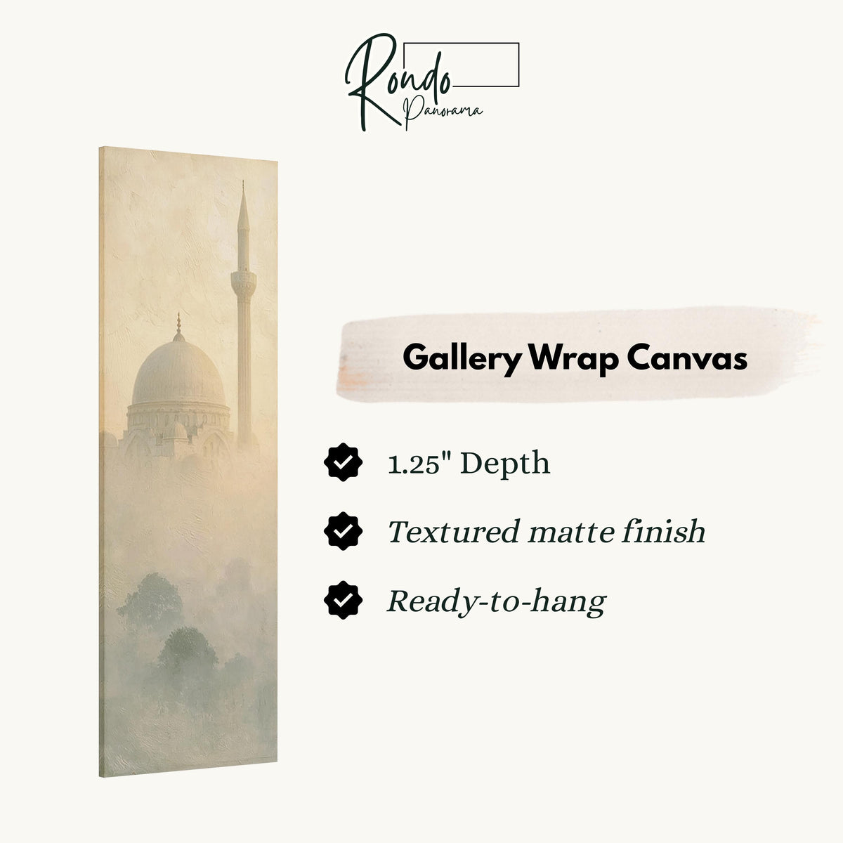 Mosque dome and minaret in the mist gallery wrap canvas with the image wrapped around the edges