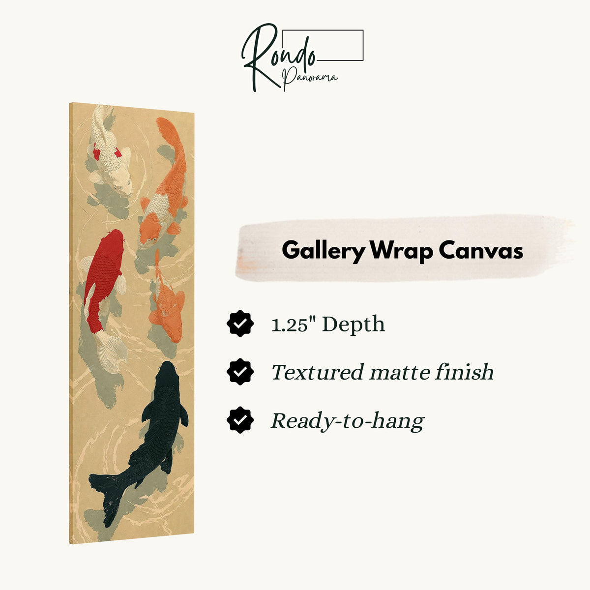 Koi fish pond gallery wrap canvas with the image wrapped around the edges