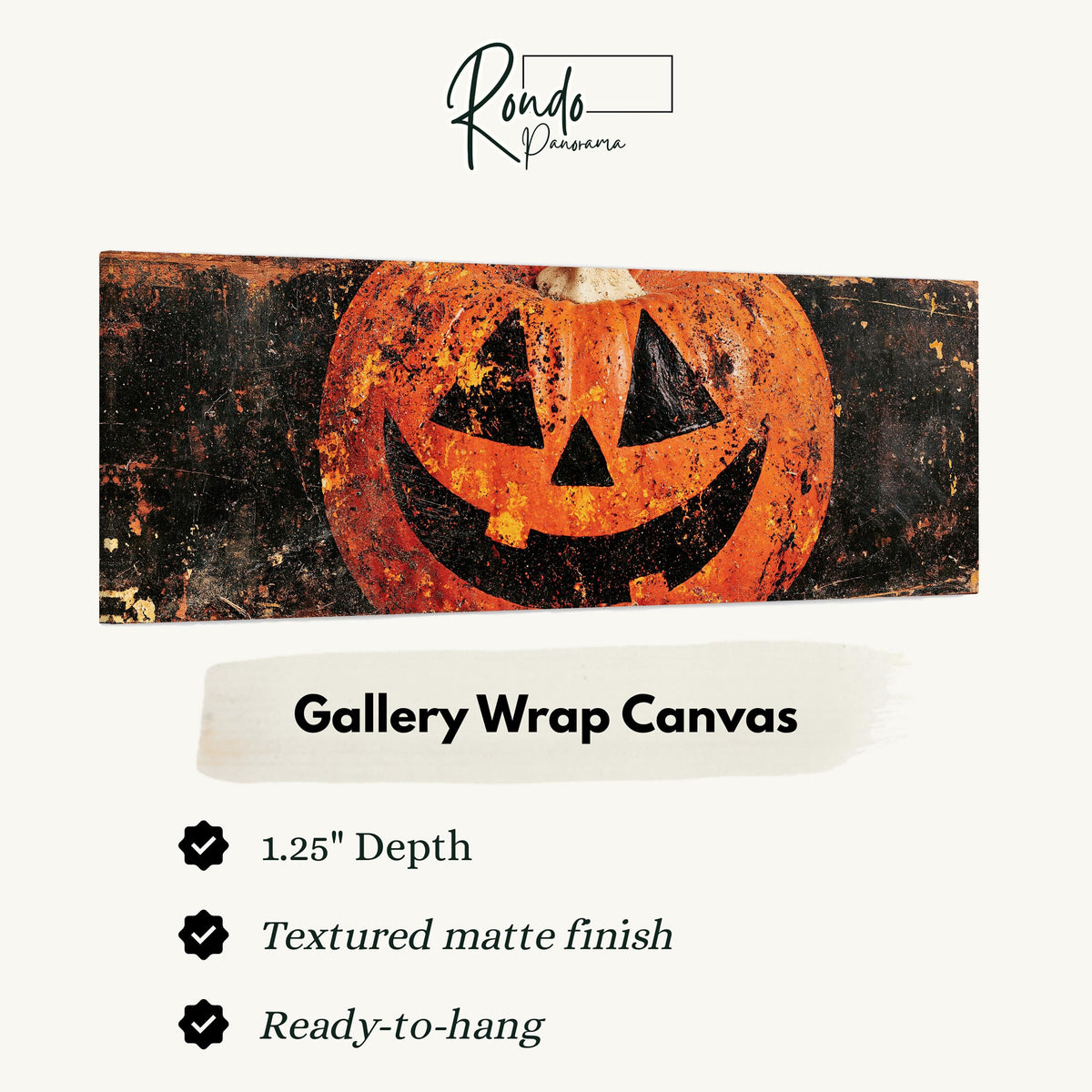 Rustic distressed jack-o'-lantern gallery wrap canvas with the image wrapped around the edges