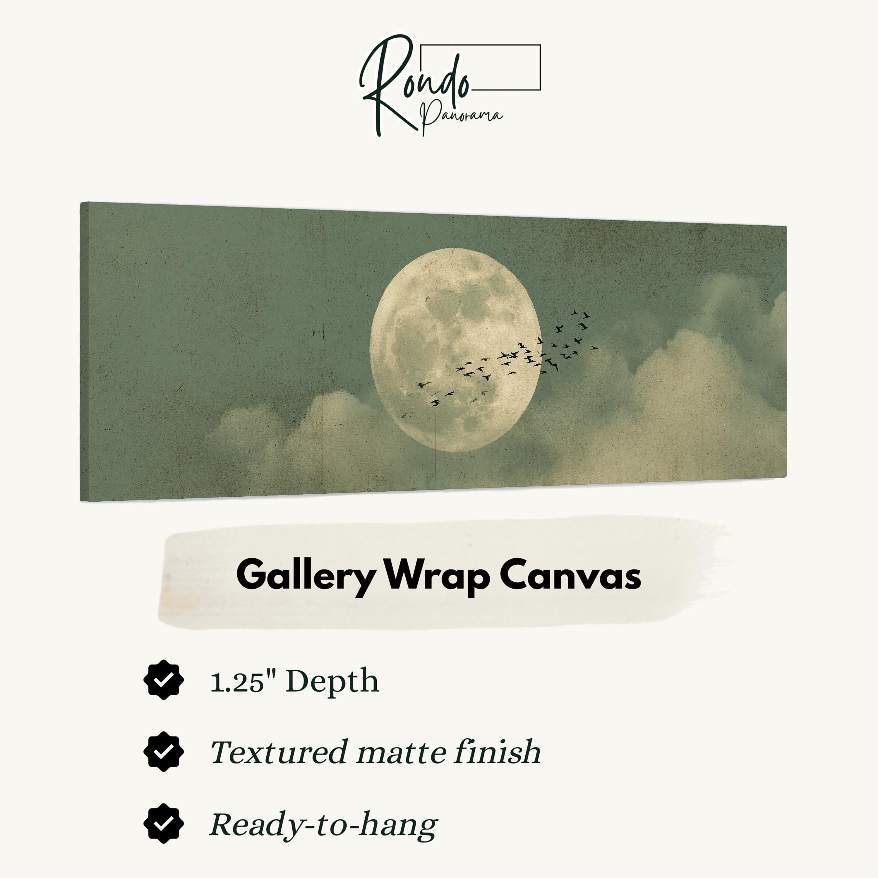 Flock of Birds and Moon - Wide Panoramic Canvas