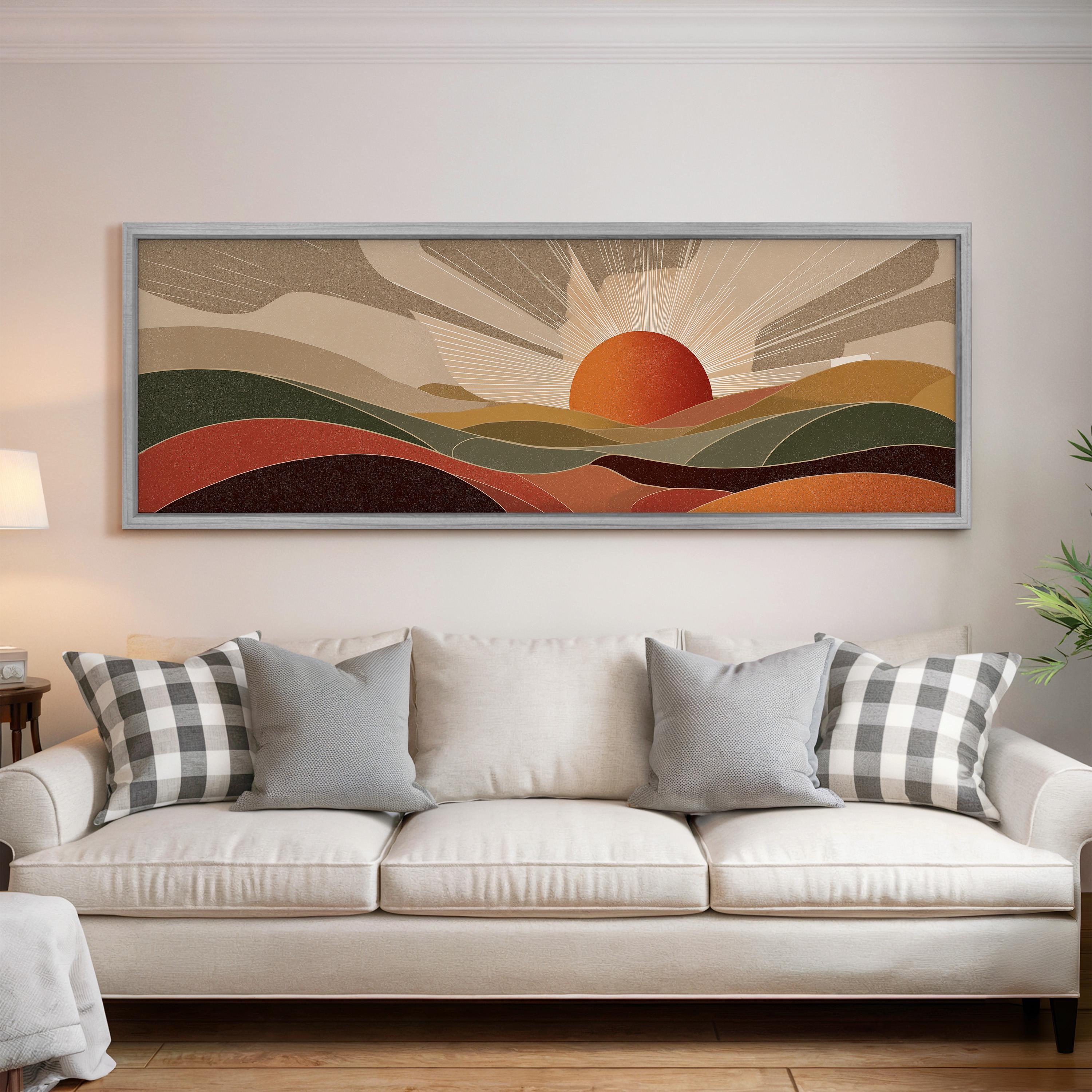Mid Century Modern Sunset Landscape - Wide Panoramic Canvas