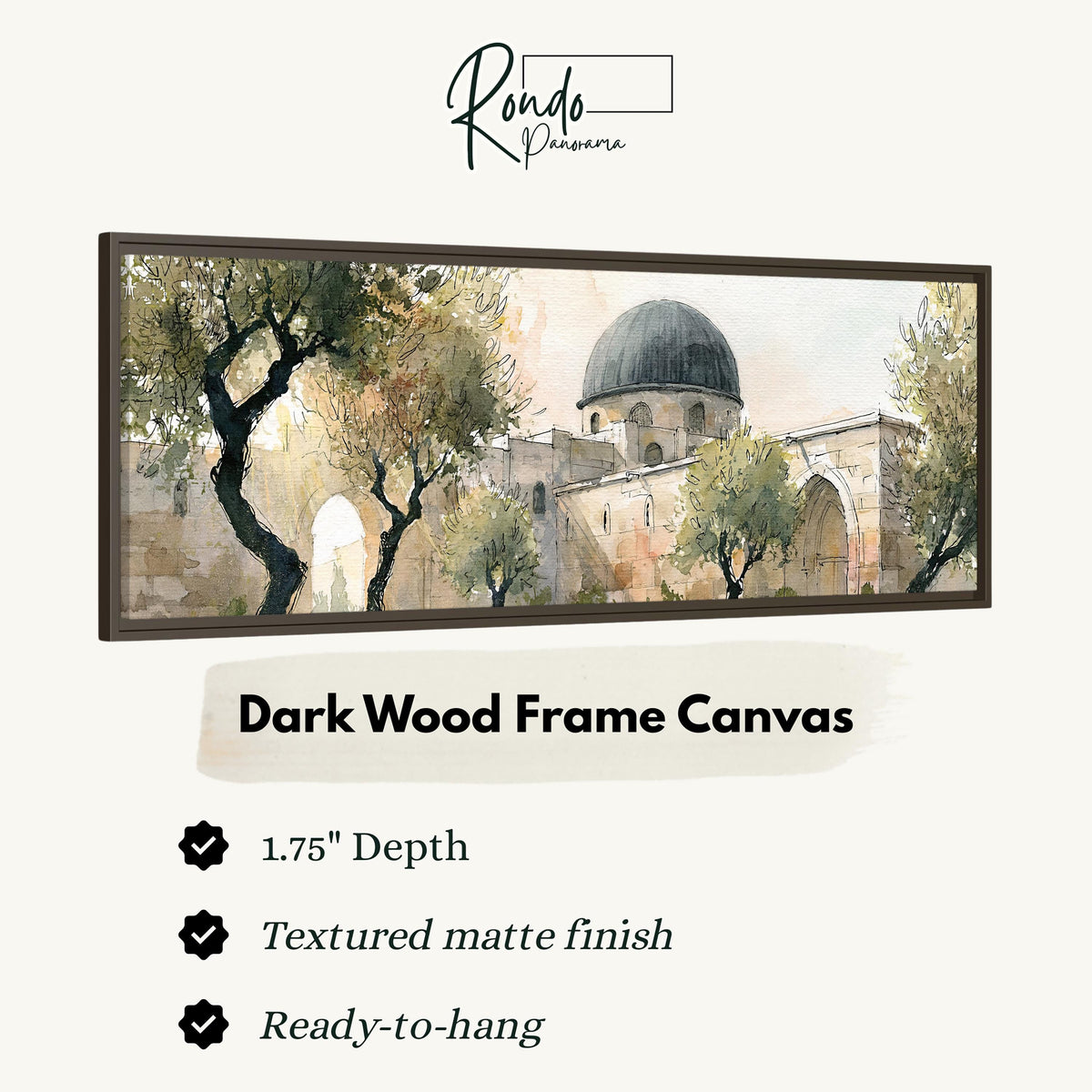 Old stone dome in a sketch style canvas print in a dark wood floating frame