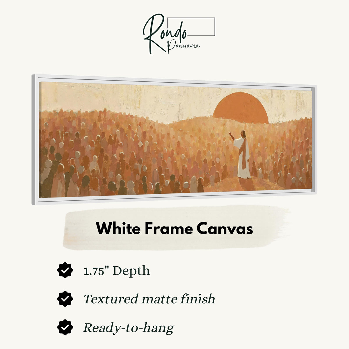 Jesus preaching to a crowd at sunset canvas print in a white floating frame