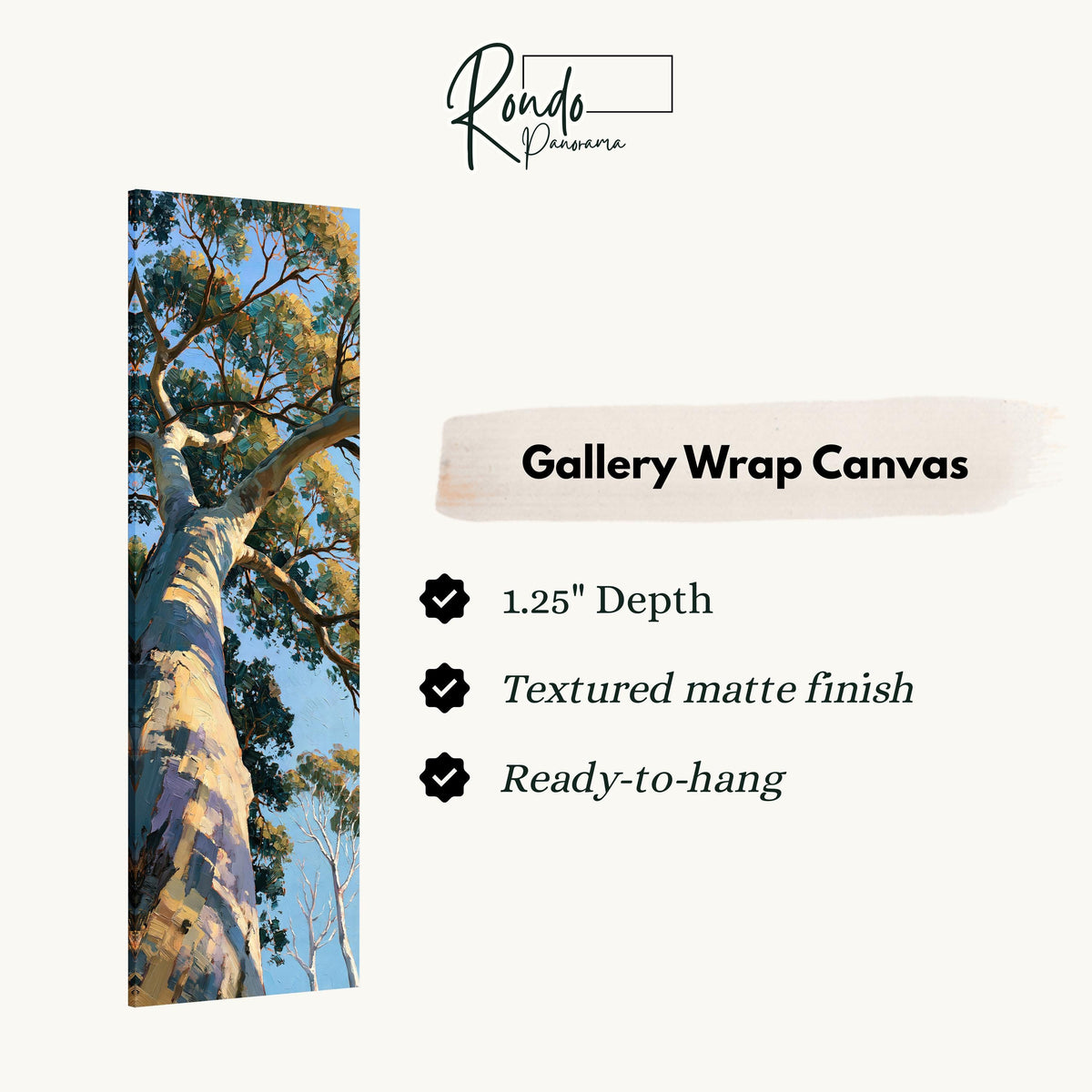 Gum tree trunk rising into a sunlit canopy gallery wrap canvas with the image wrapped around the edges
