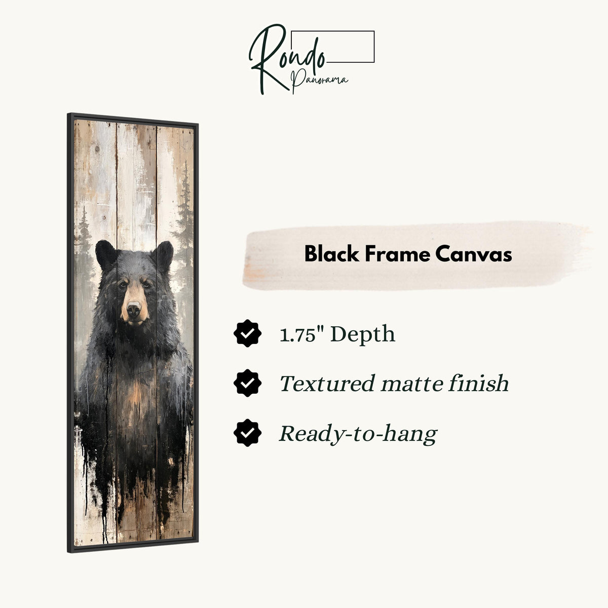 Black bear on weathered barn wood canvas print in a black floating frame