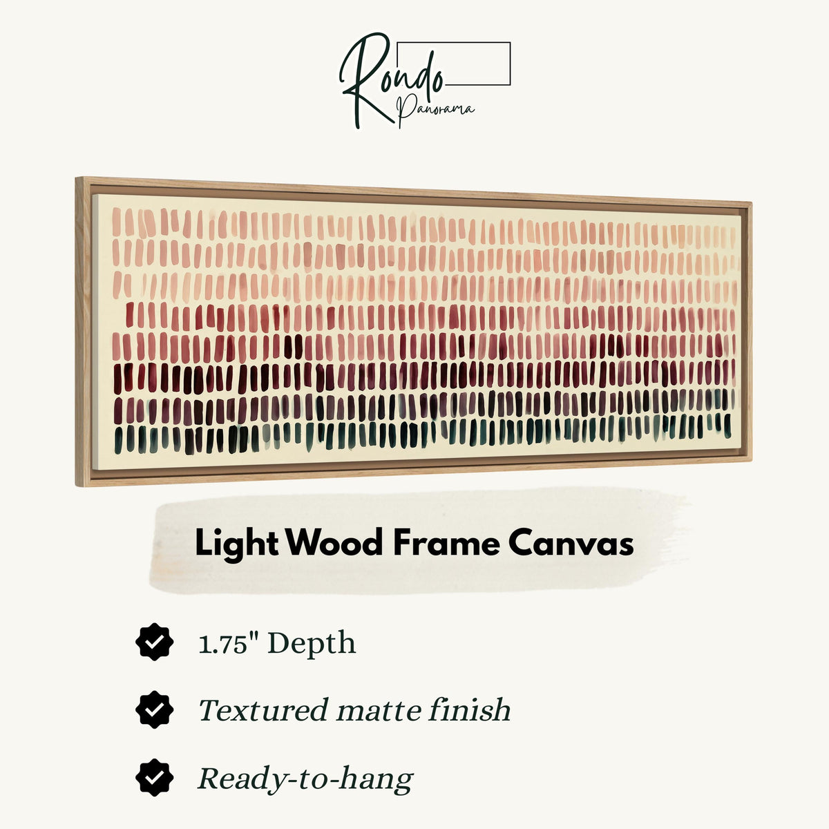 Brushmarks fading from blush to deep maroon canvas print in a light wood floating frame