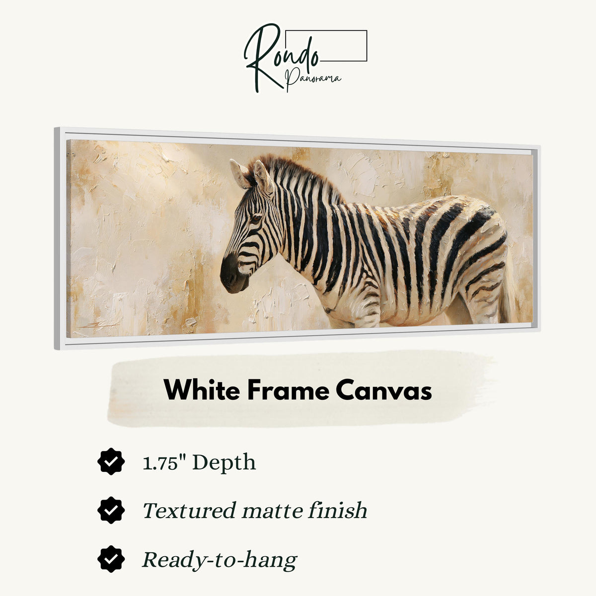 Zebra on a sandy textured background canvas print in a white floating frame