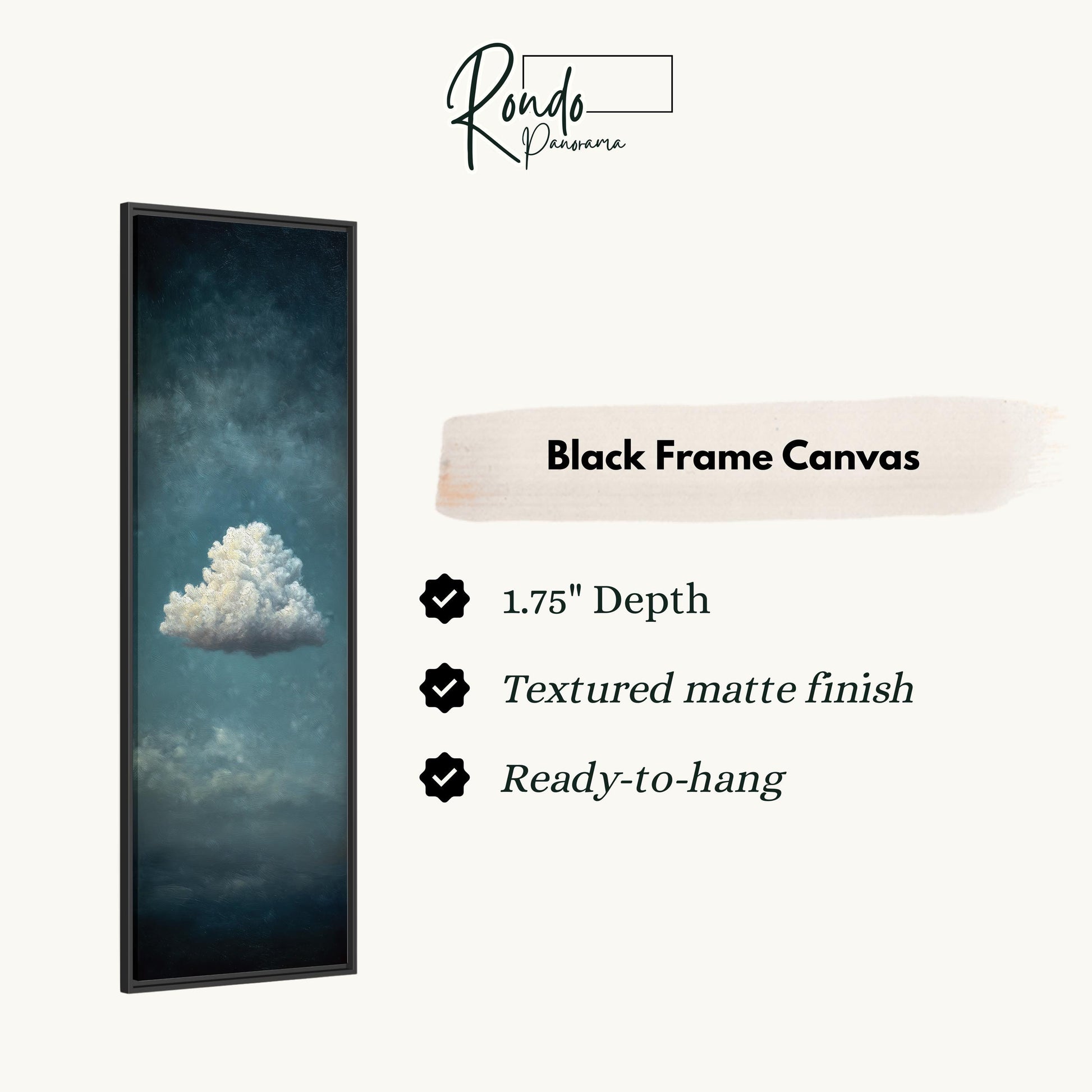 The image is a black frame canvas depicting a single white cloud against a dark blue sky.