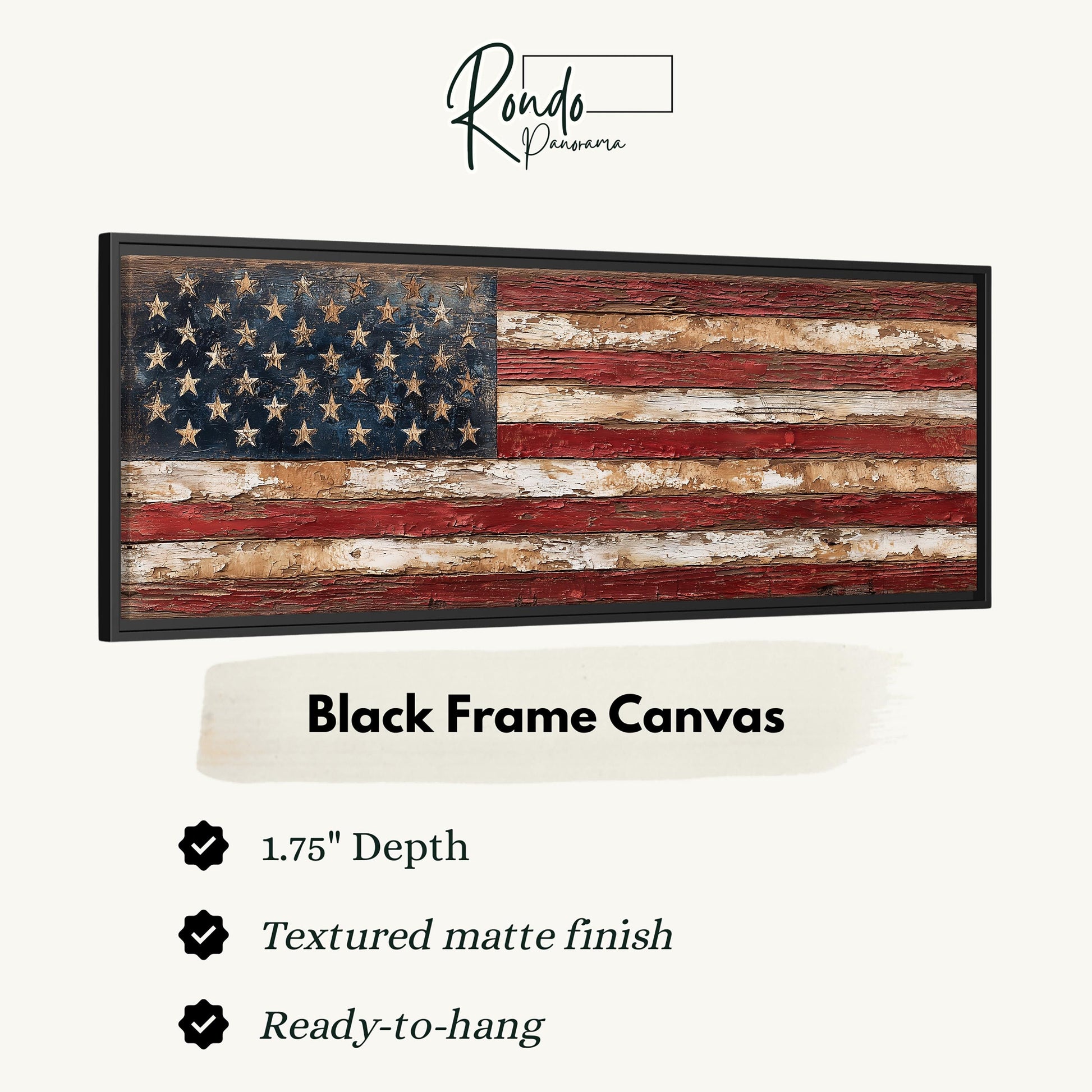 a black frame canvas depicting the American flag.