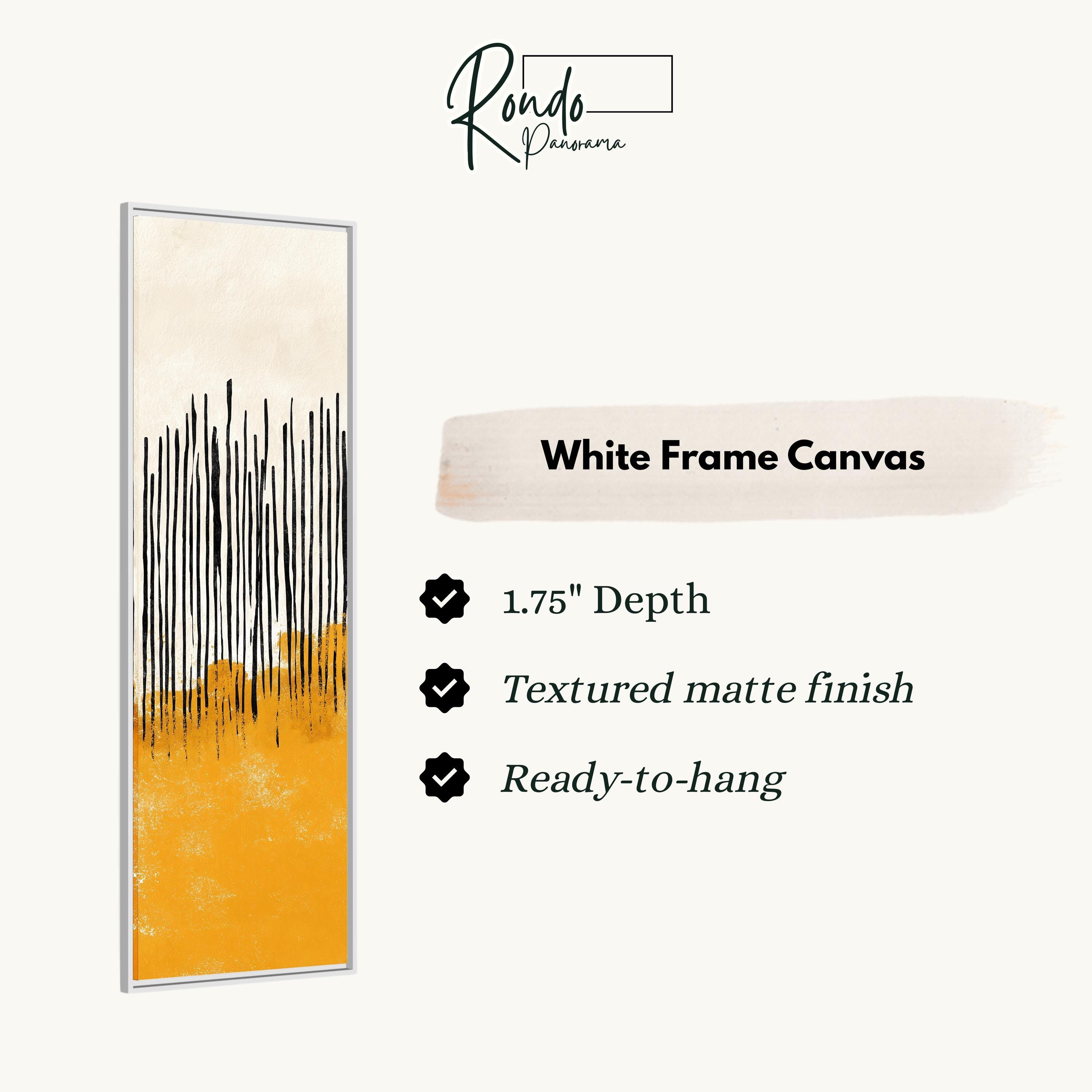 The image is a white frame canvas with a vertical line design in black and orange colors.
