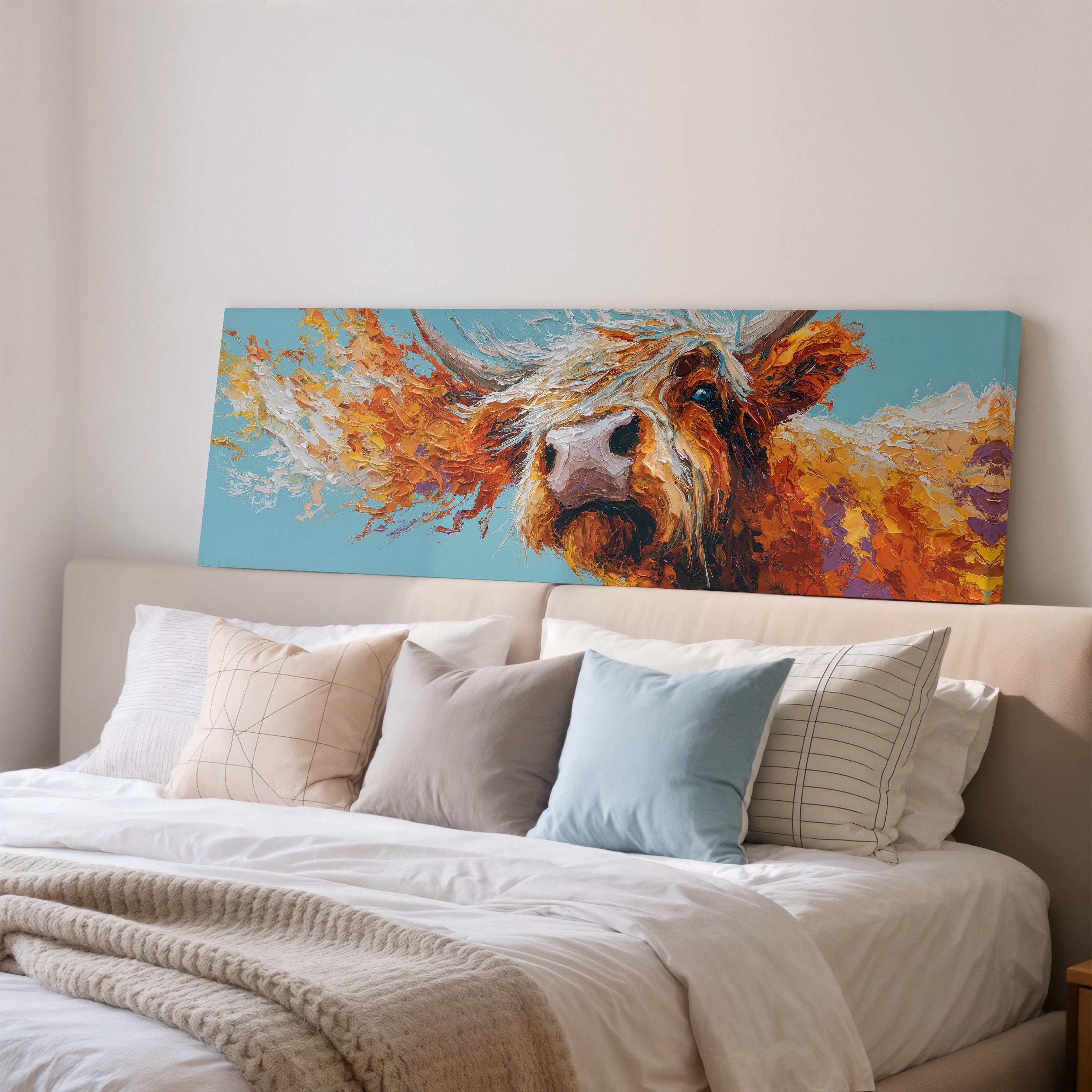 Abstract Highland Cow - Wide Panoramic Canvas Art