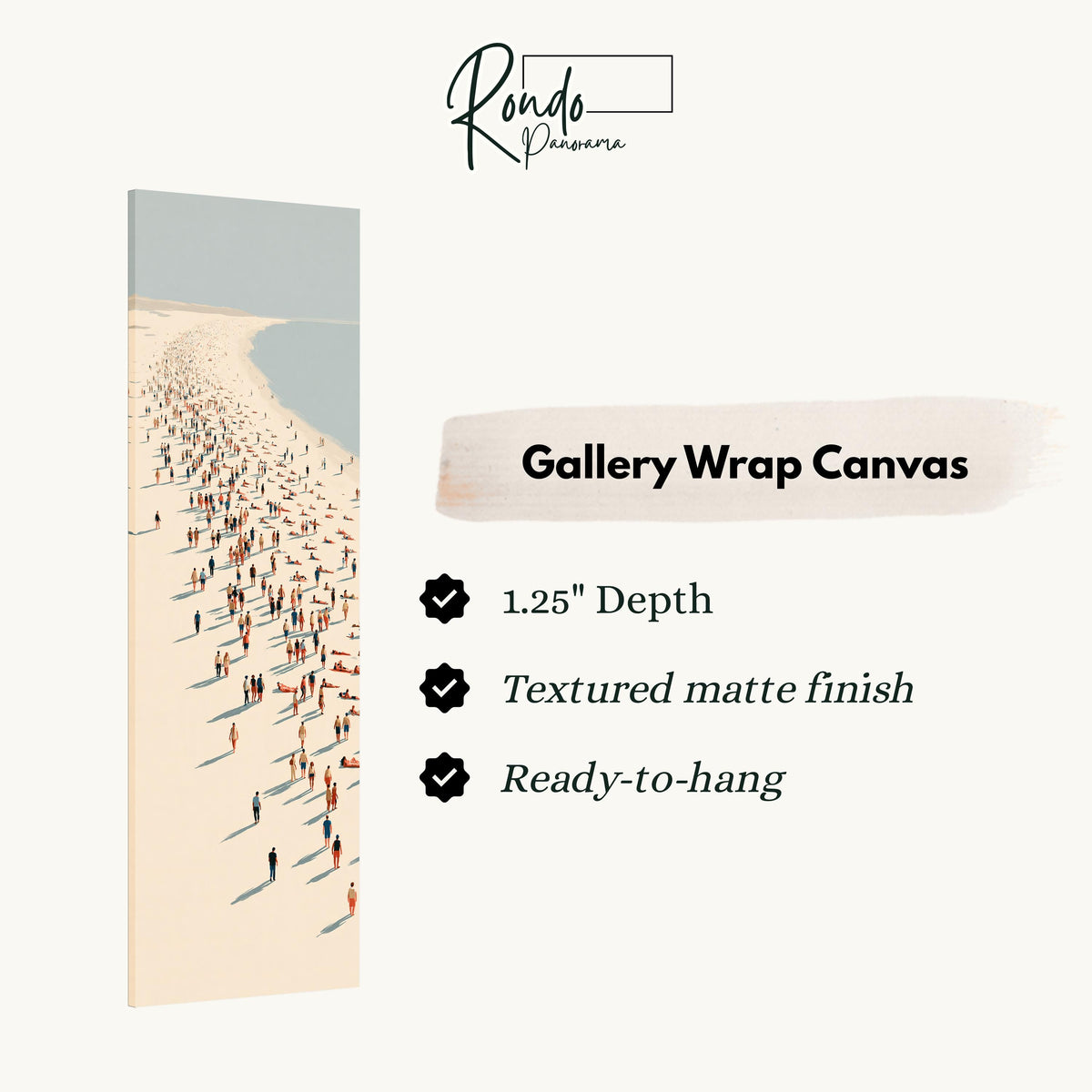 Beach walkers along a diagonal shoreline gallery wrap canvas with the image wrapped around the edges