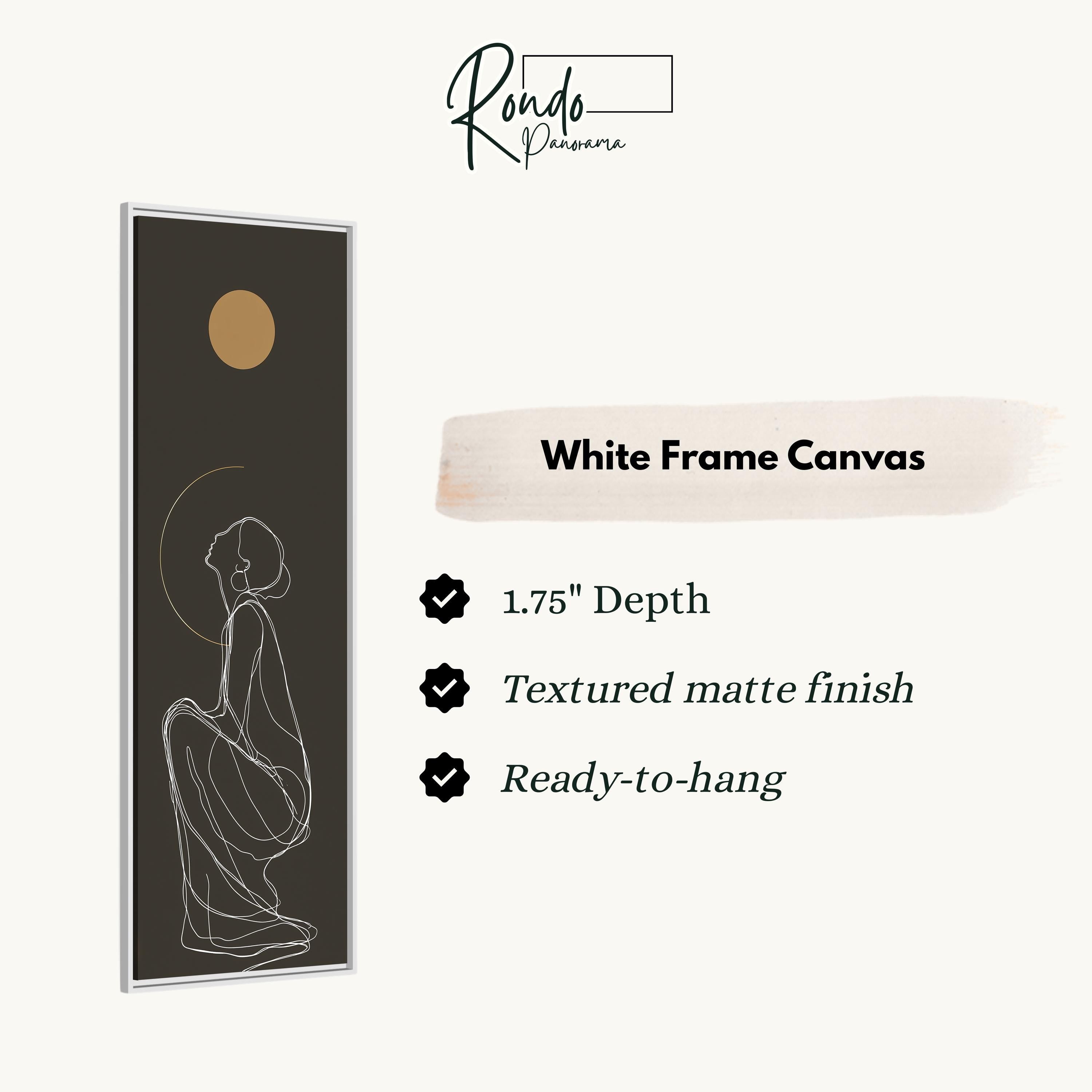The image is a white frame canvas with a simple line drawing of a woman.