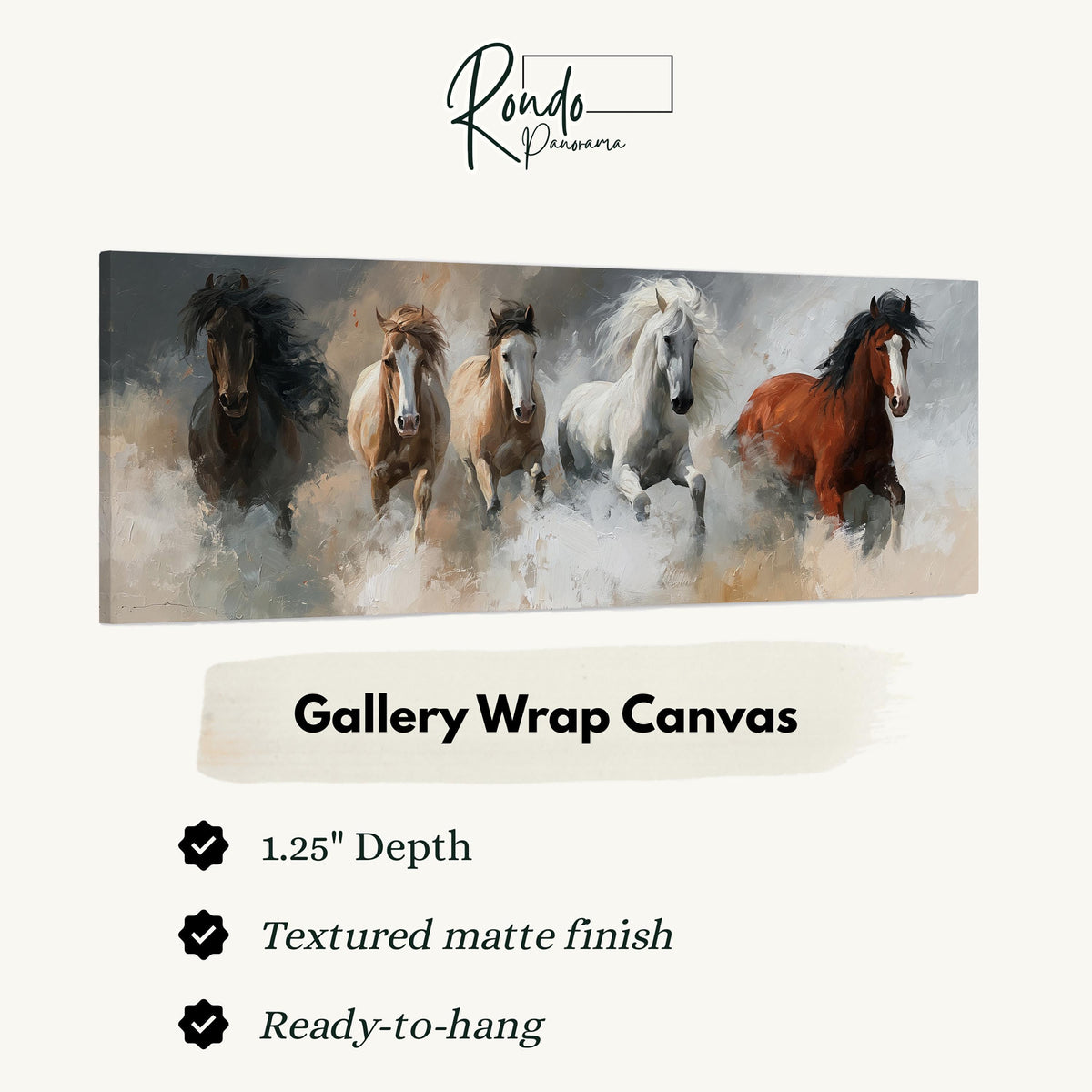 Five horses running through smoke gallery wrap canvas with the image wrapped around the edges