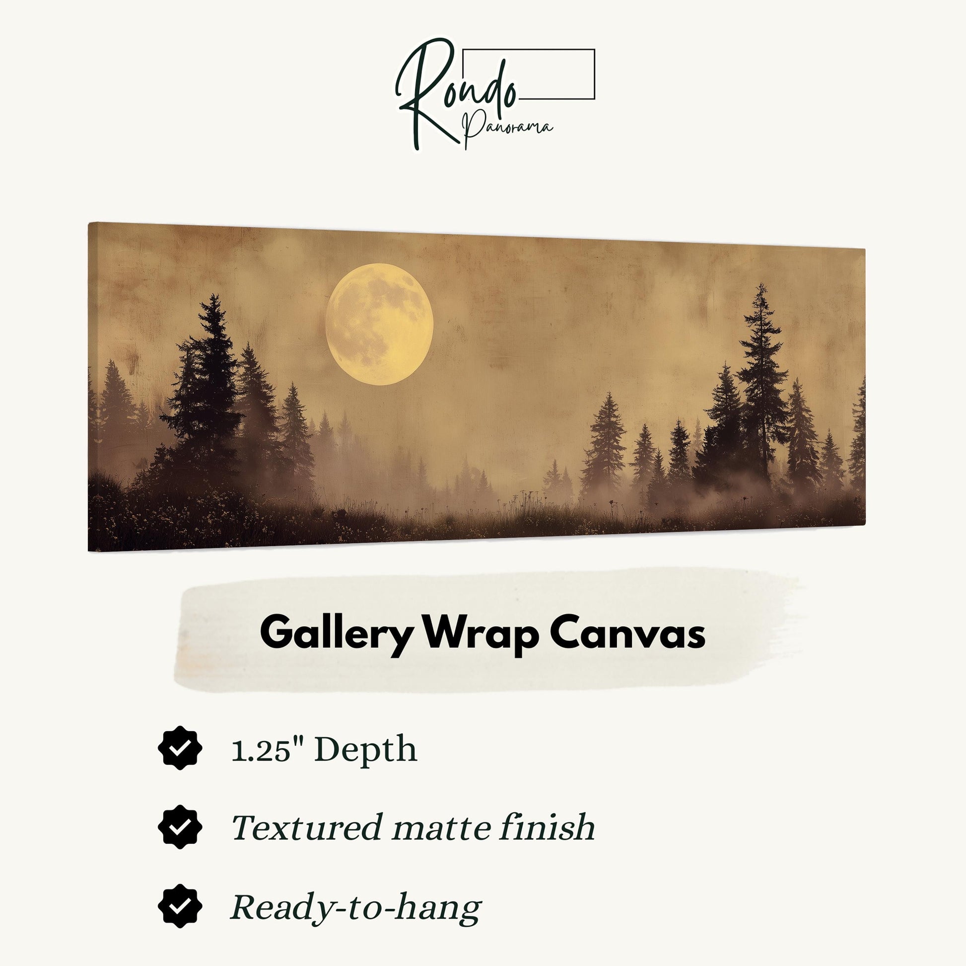 The image is a large canvas print depicting a forest scene with a full moon in the background.