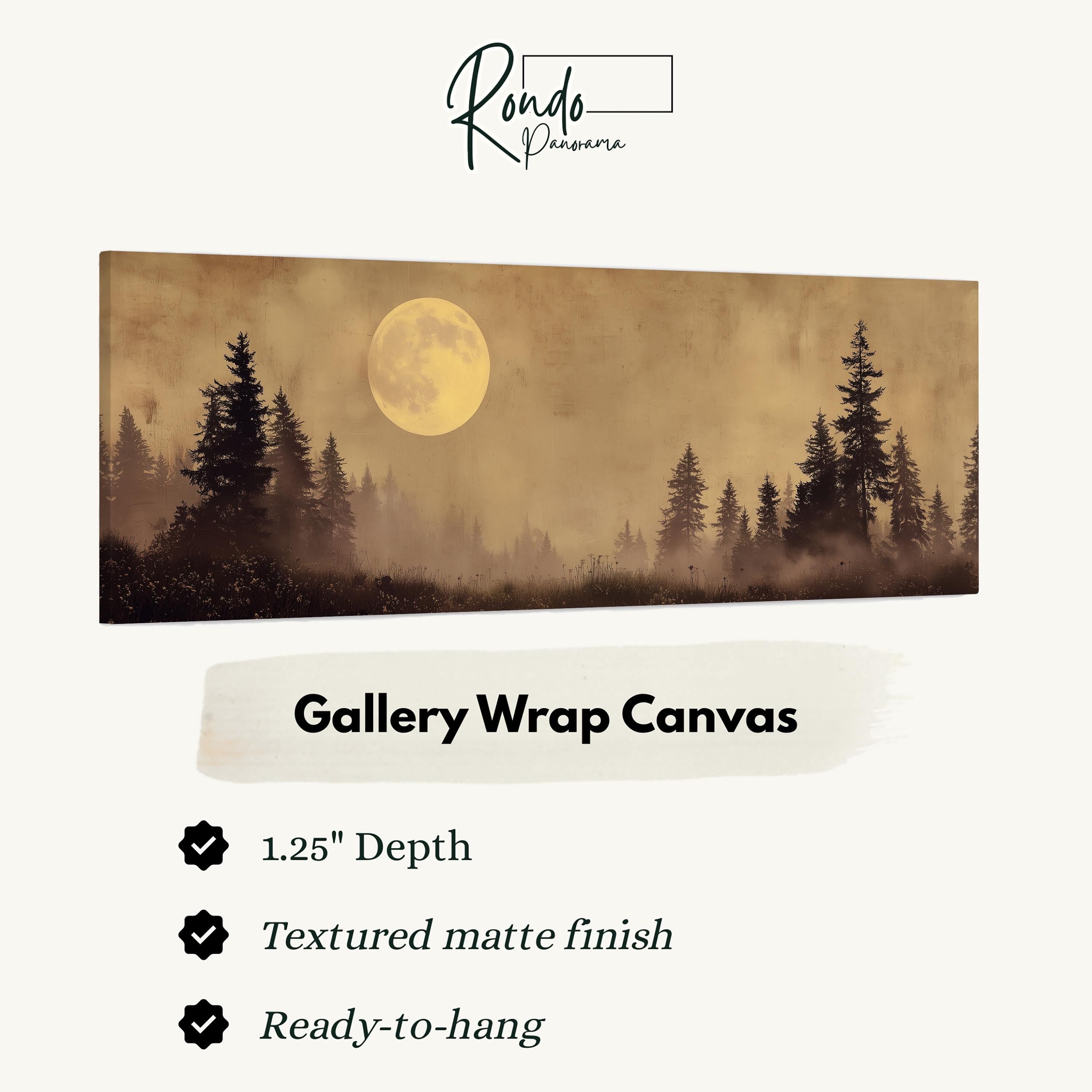 The image is a large canvas print depicting a forest scene with a full moon in the background.
